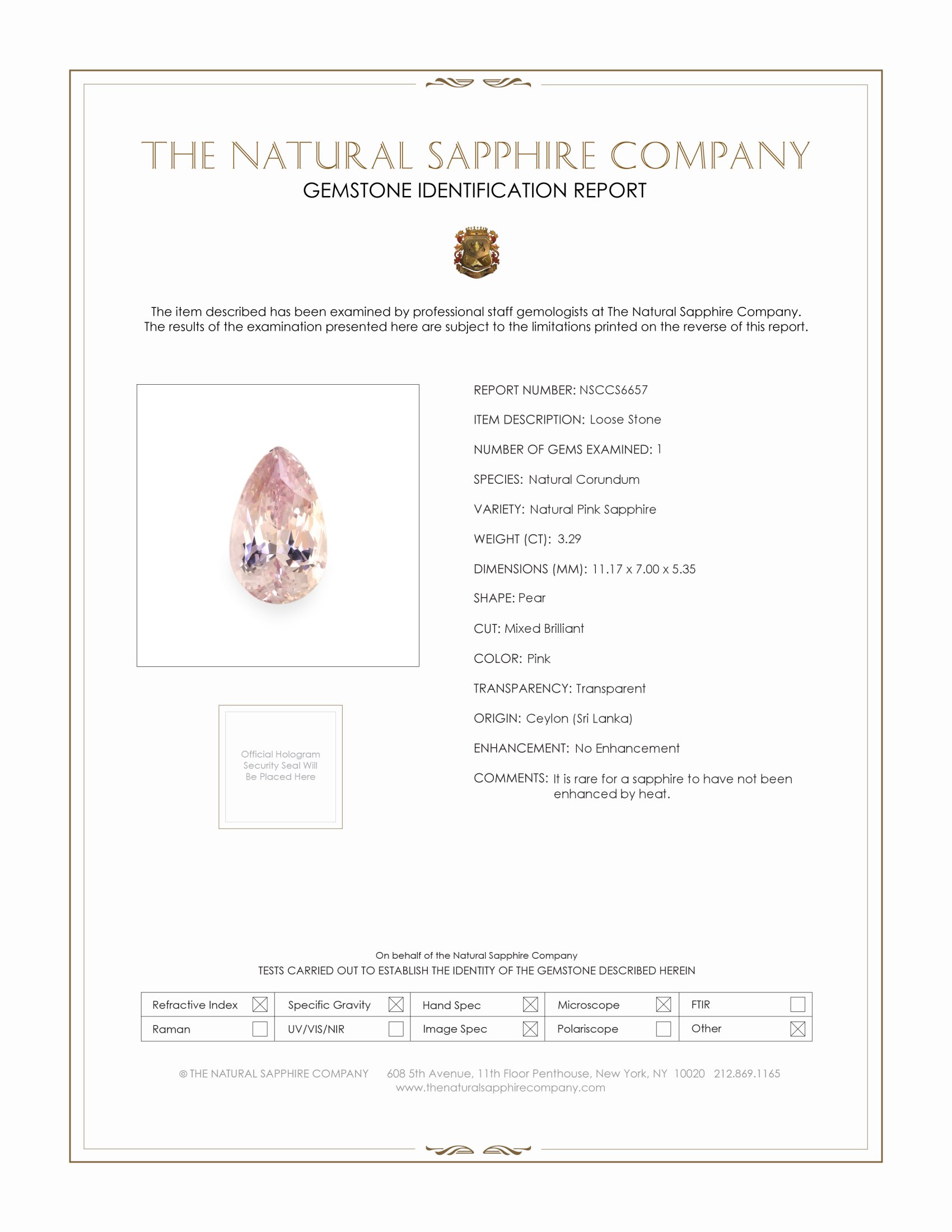3.29 Ct. Pink Sapphire from Ceylon (Sri Lanka)