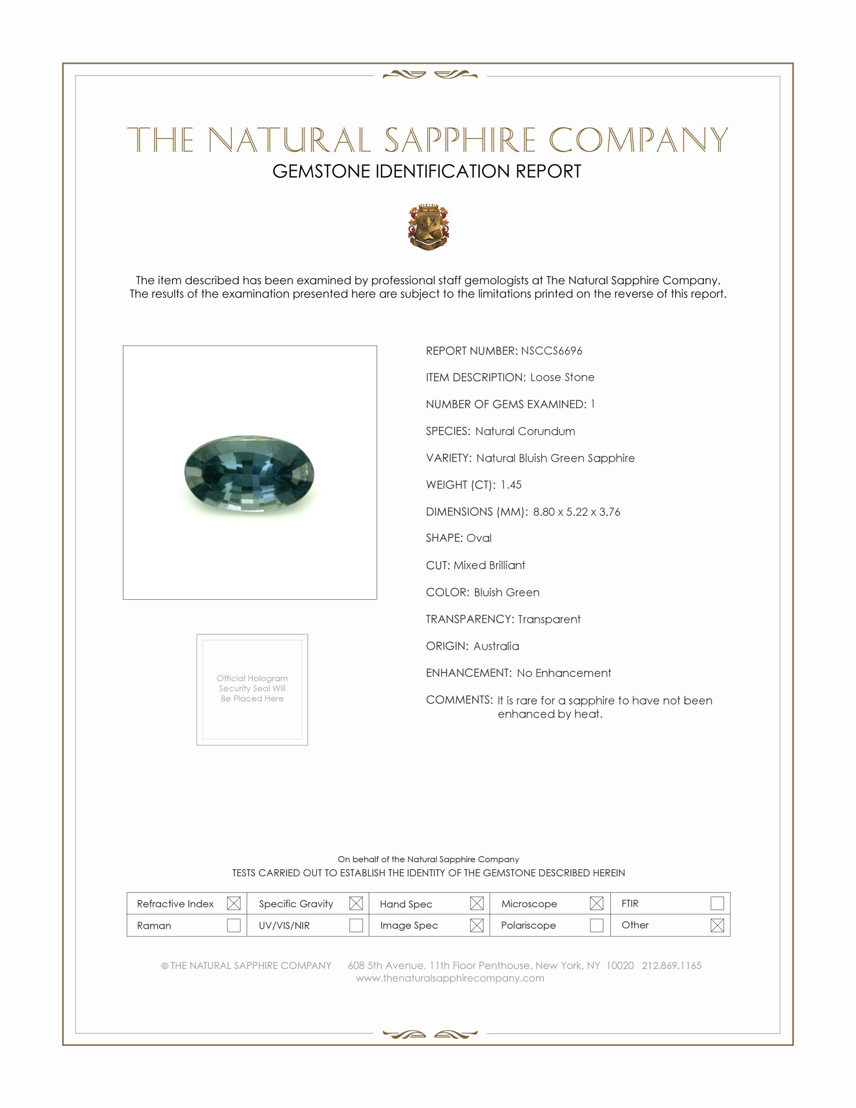 1.45 Ct. Bluish Green Sapphire from Australia