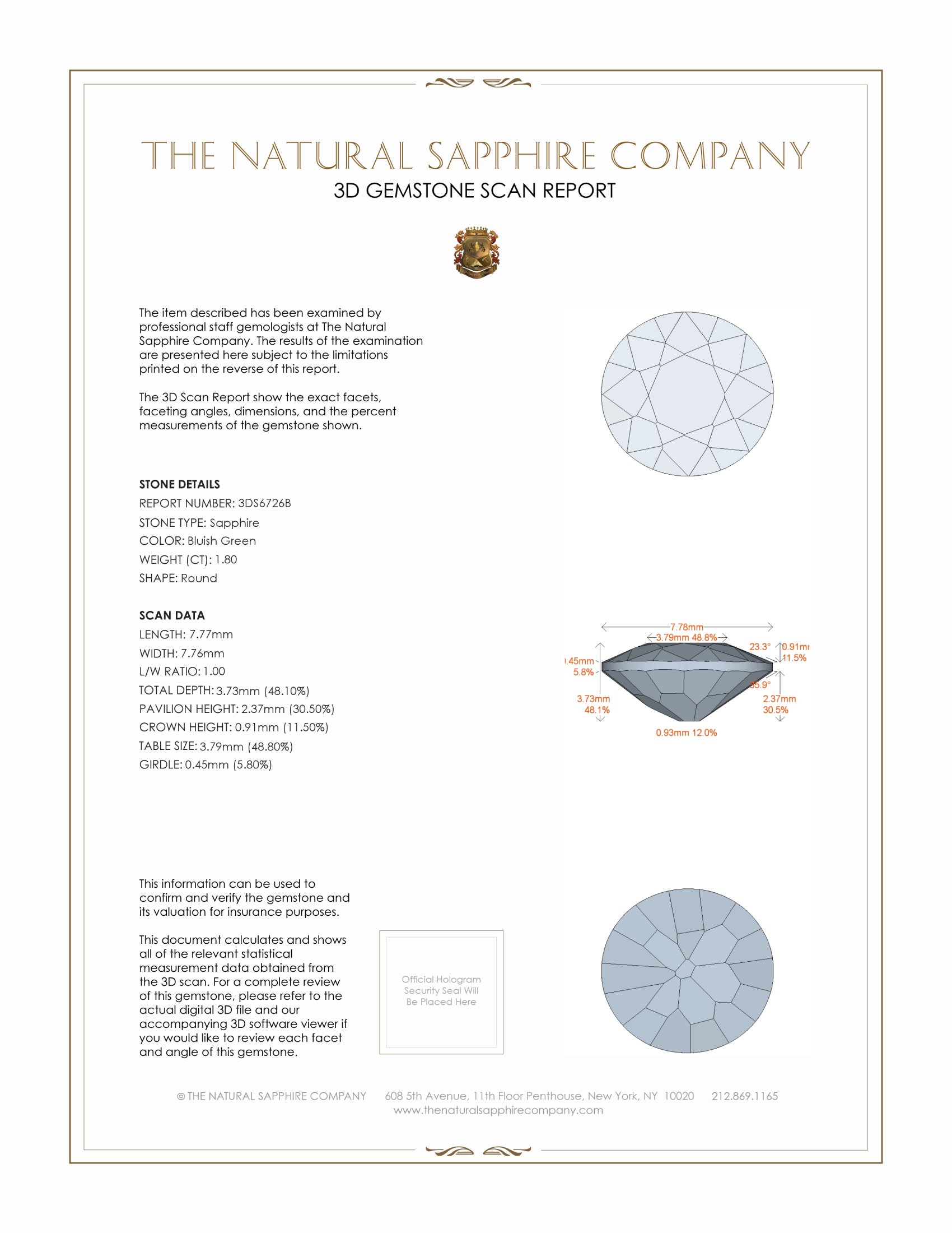 1.80 Ct. Bluish Green Sapphire from Ceylon (Sri Lanka)