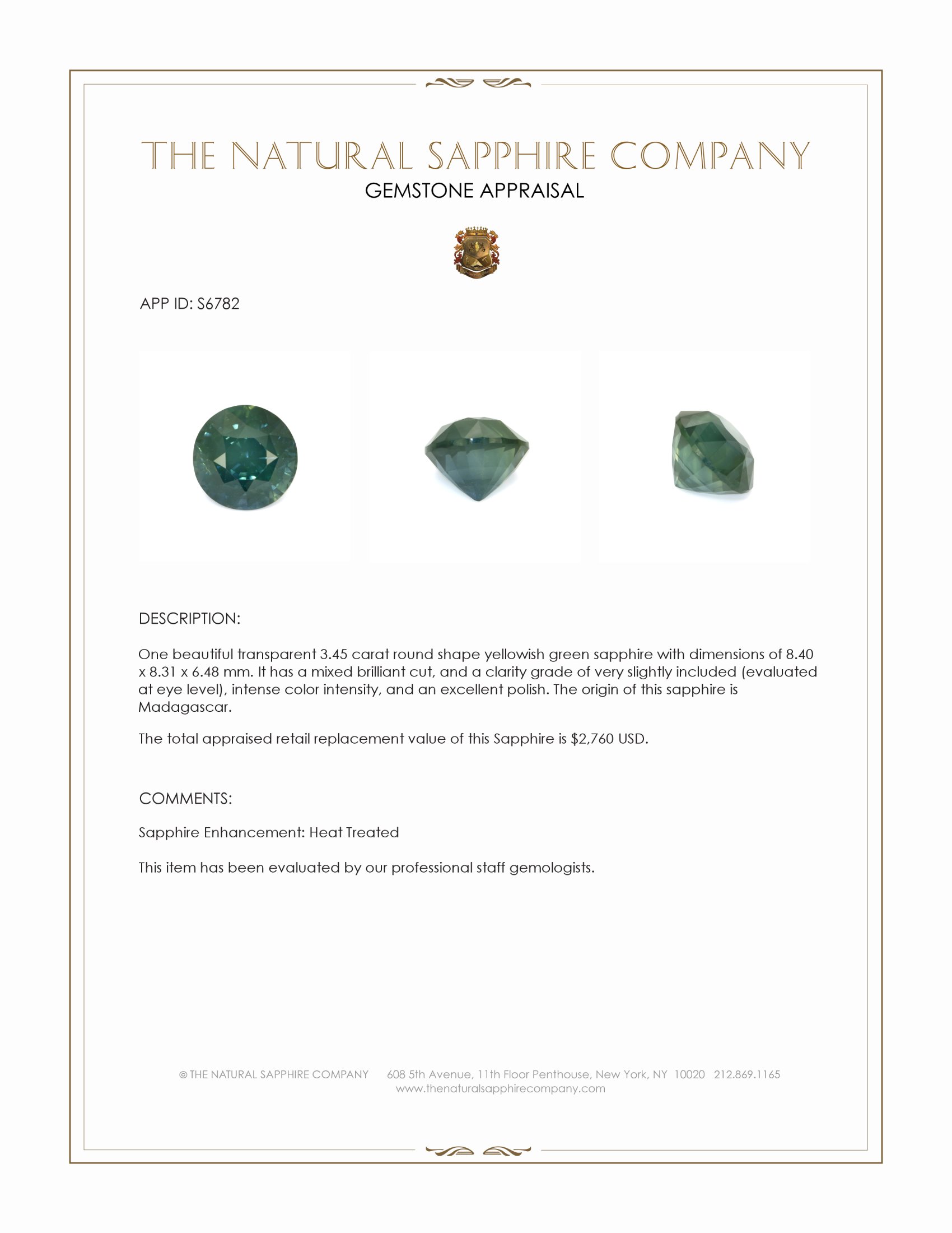 3.45 Ct. Yellowish Green Sapphire from Madagascar