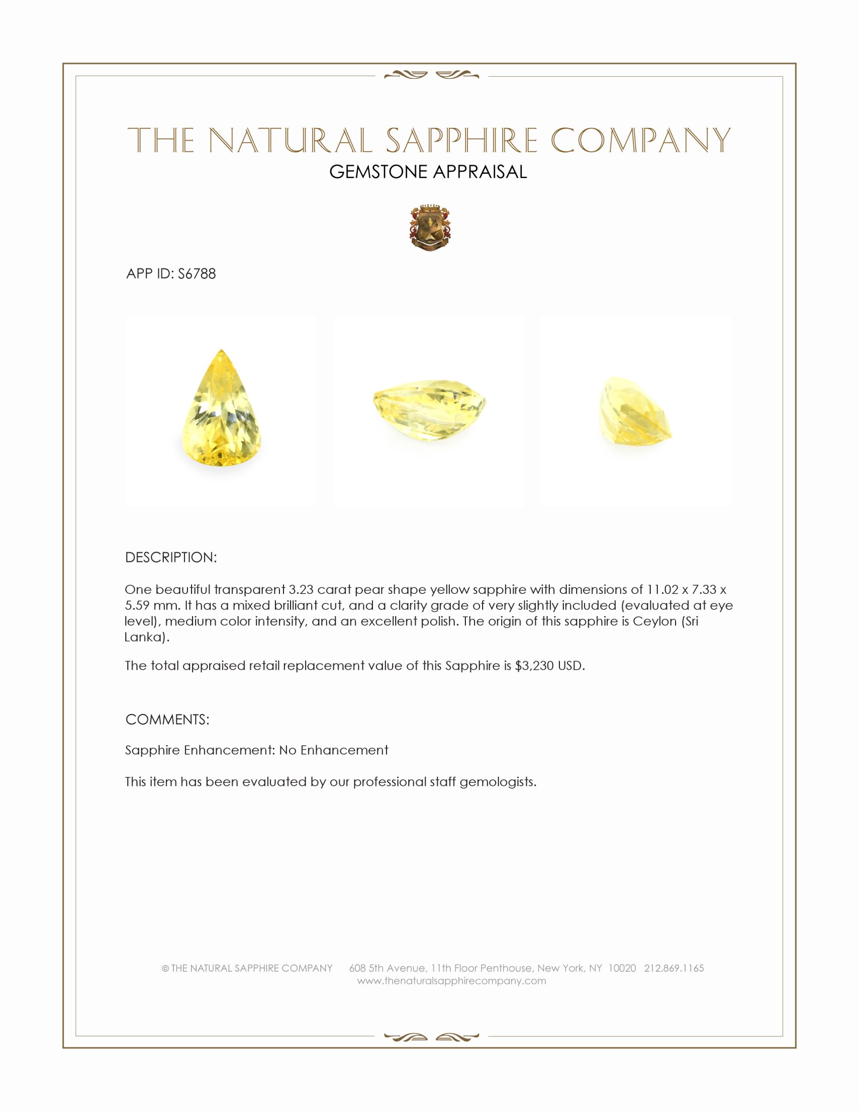 3.23 Ct. Yellow Sapphire from Ceylon (Sri Lanka)