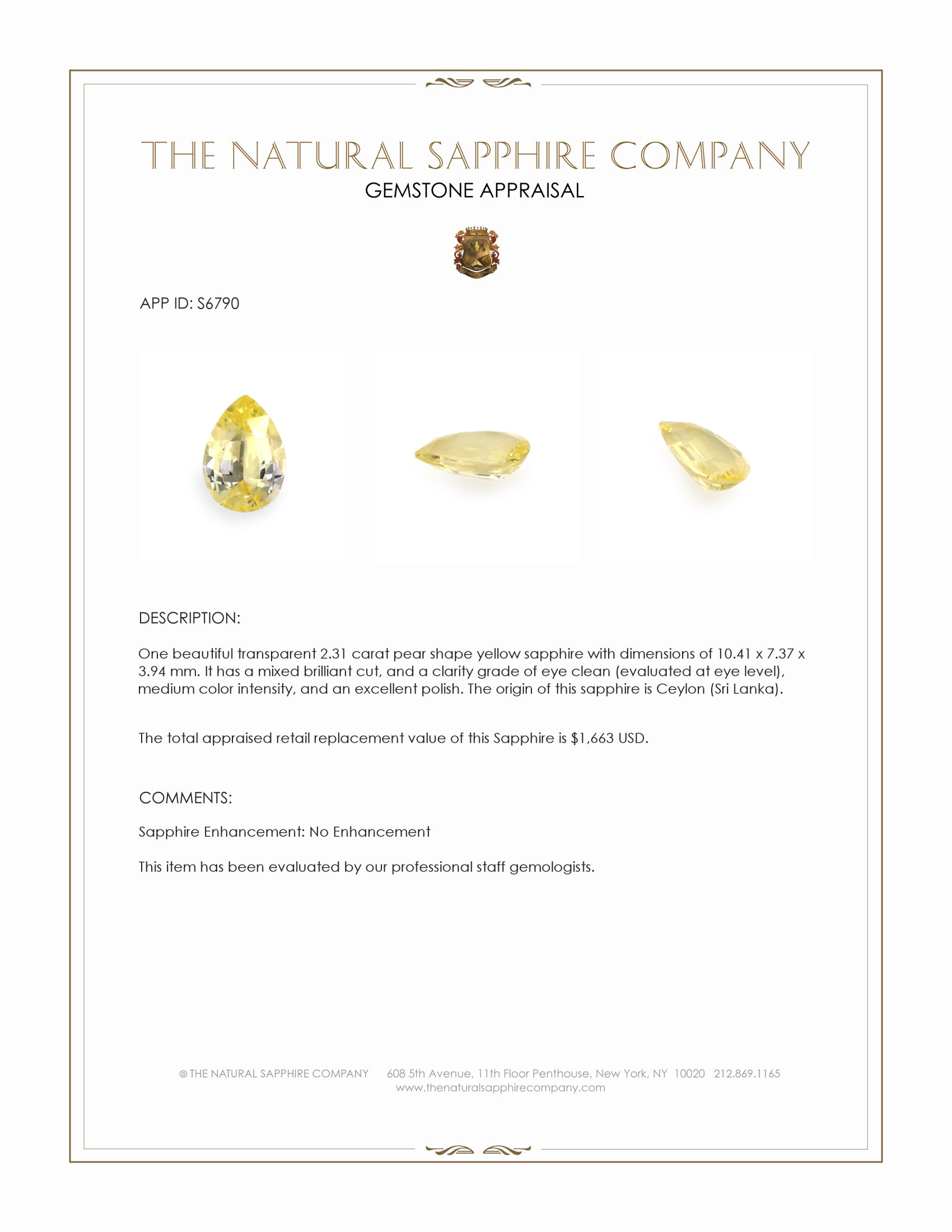 2.31 Ct. Yellow Sapphire from Ceylon (Sri Lanka)