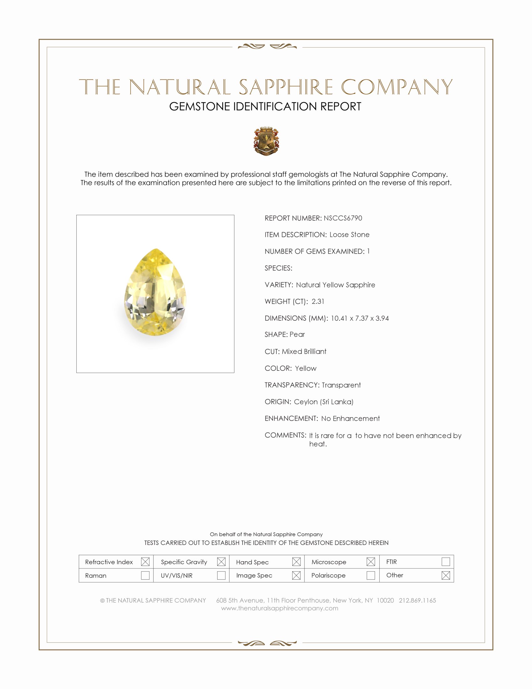 2.31 Ct. Yellow Sapphire from Ceylon (Sri Lanka)