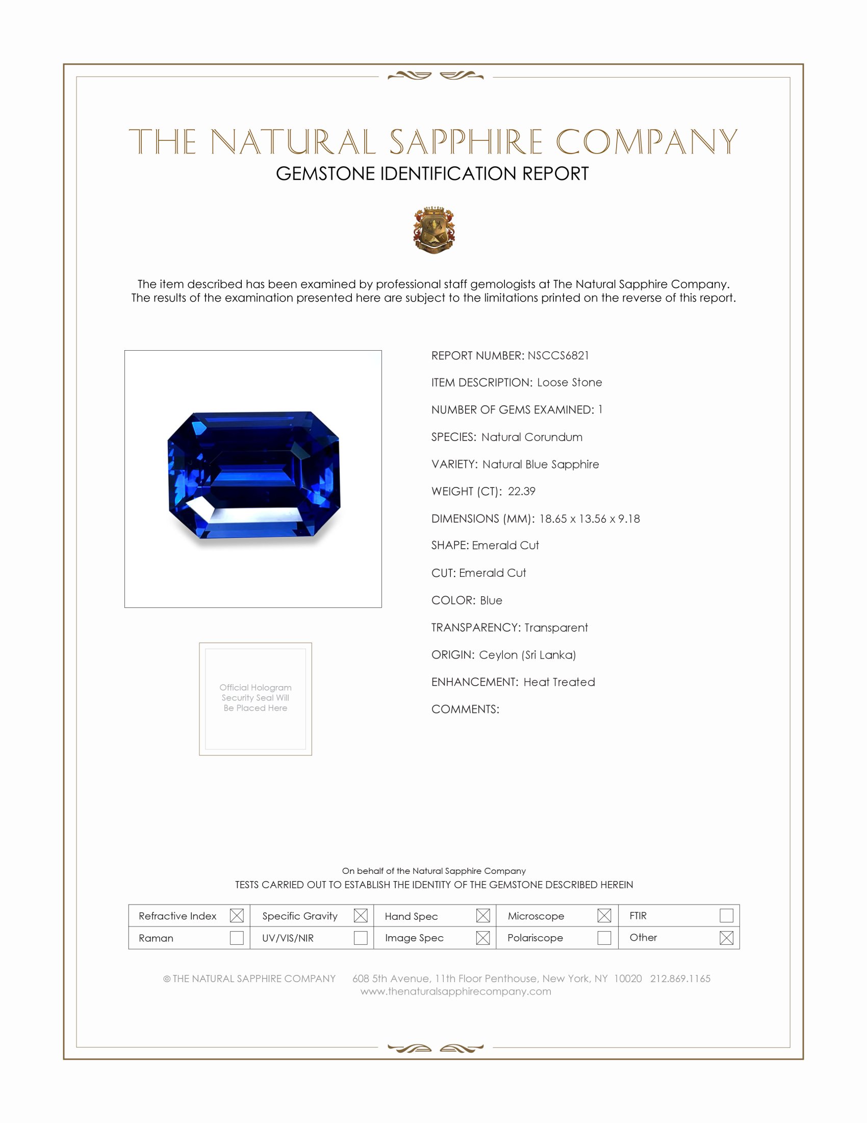 22.39 Ct. Blue Sapphire from Ceylon (Sri Lanka)