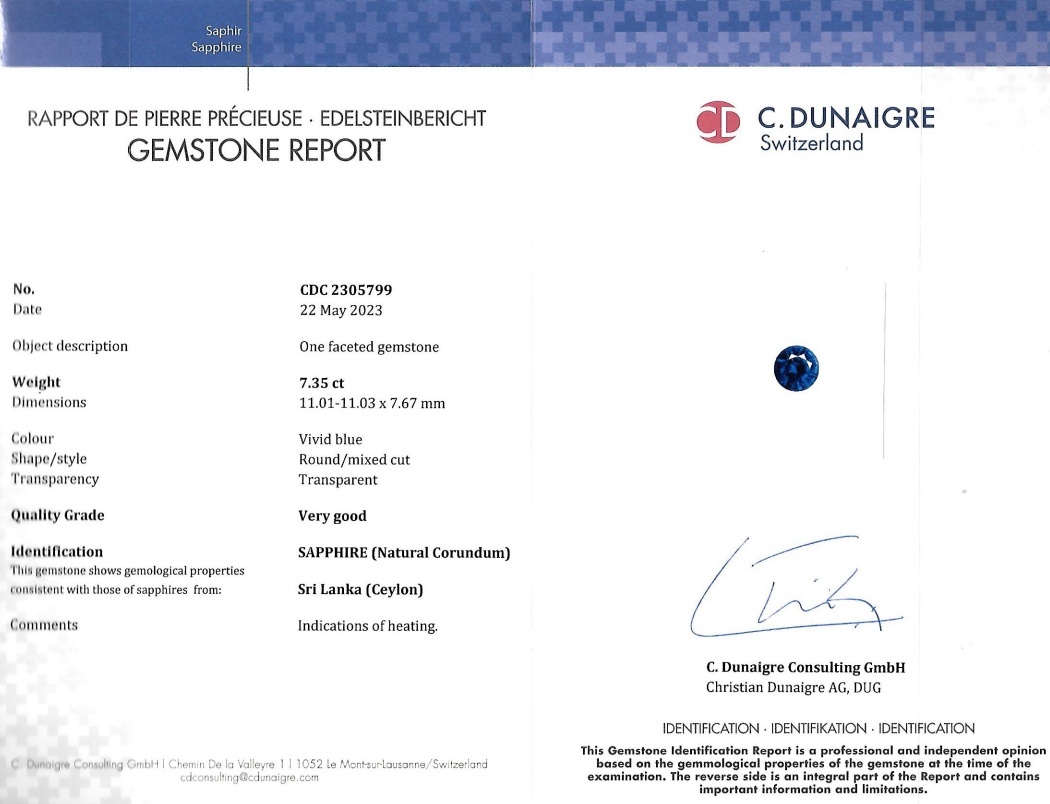 7.35 Ct. Blue Sapphire from Ceylon (Sri Lanka)