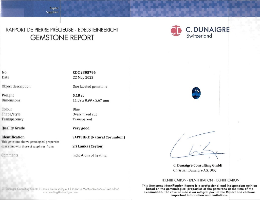5.18 Ct. Blue Sapphire from Ceylon (Sri Lanka)