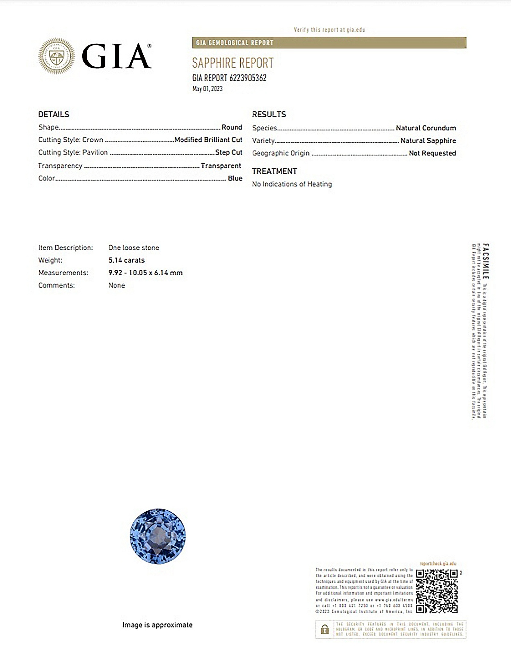 5.14 Ct. Blue Sapphire from Ceylon (Sri Lanka)