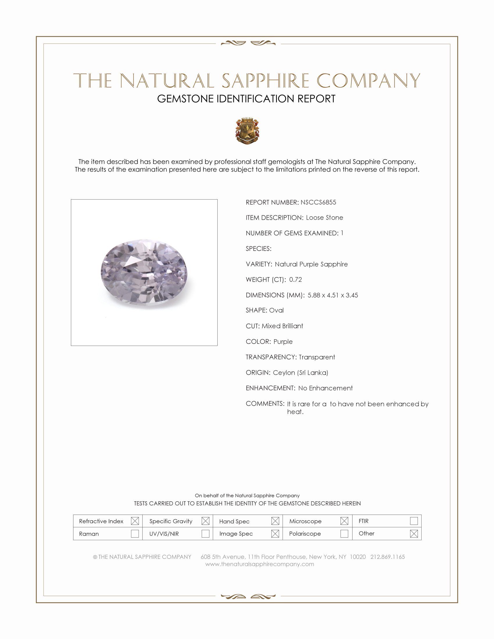0.72 Ct. Purple Sapphire from Ceylon (Sri Lanka)