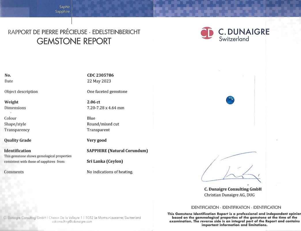 2.06 Ct. Blue Sapphire from Ceylon (Sri Lanka)