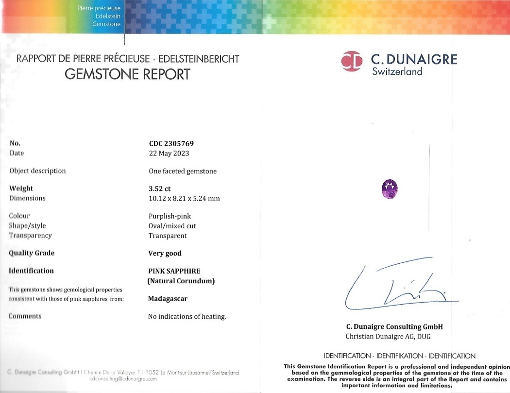 3.52 Ct. Purplish Pink Sapphire from Madagascar
