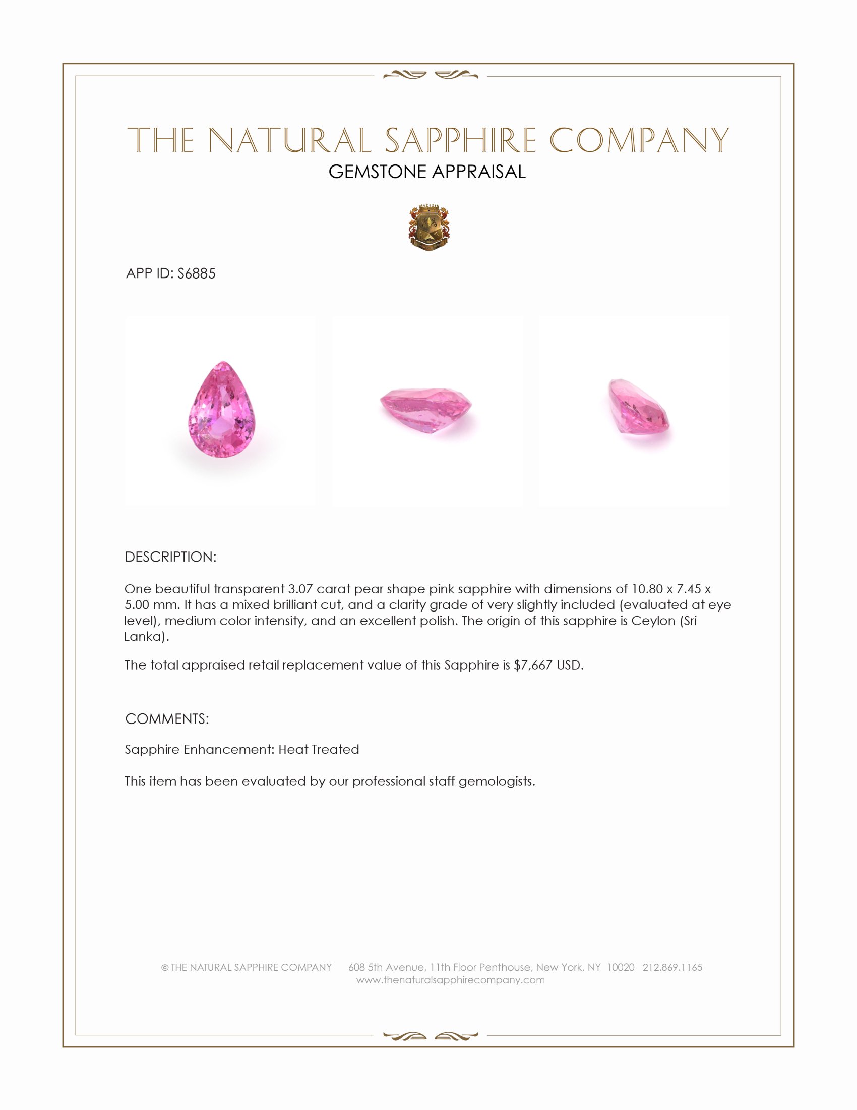 3.07 Ct. Pink Sapphire from Ceylon (Sri Lanka)