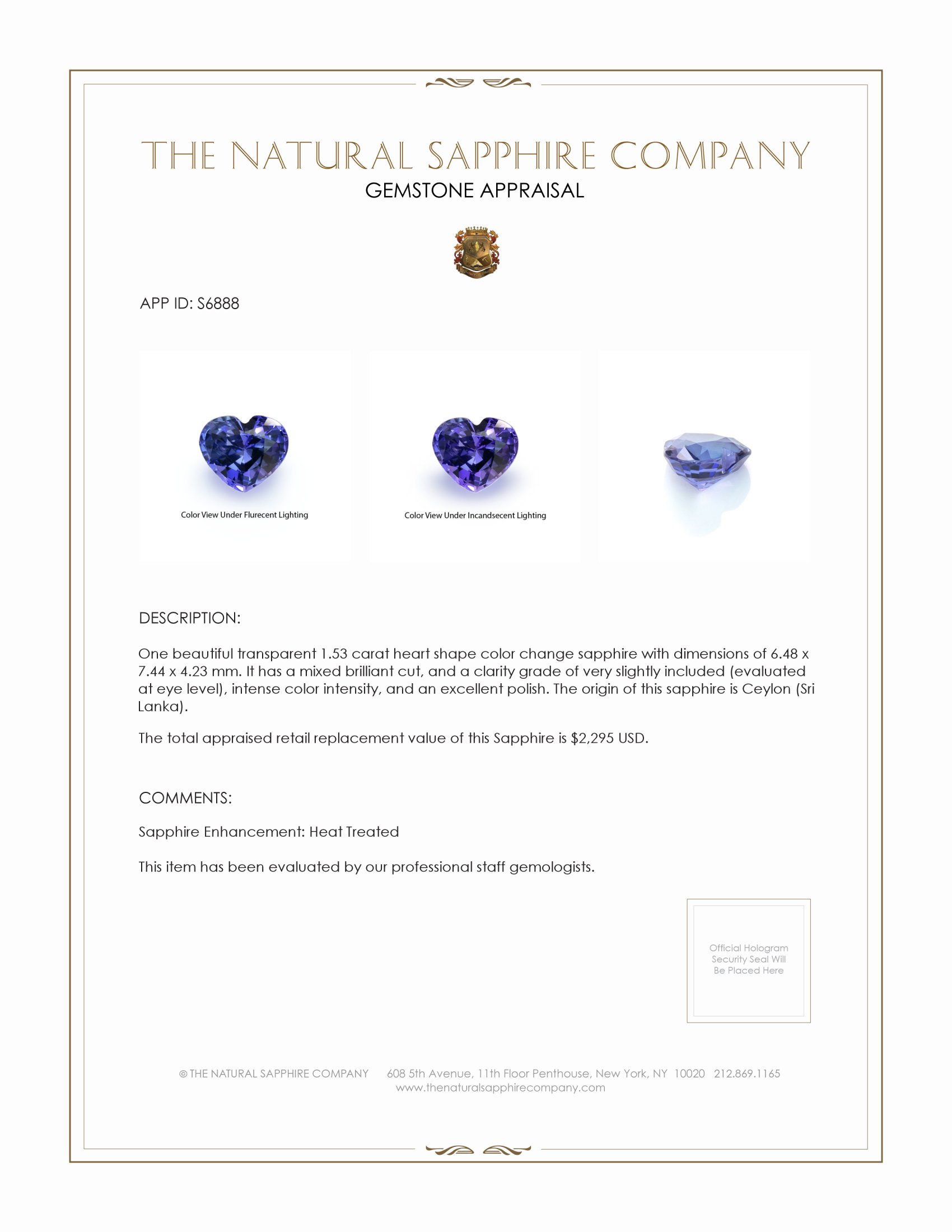 1.53 Ct. Color Change Sapphire from Ceylon (Sri Lanka)