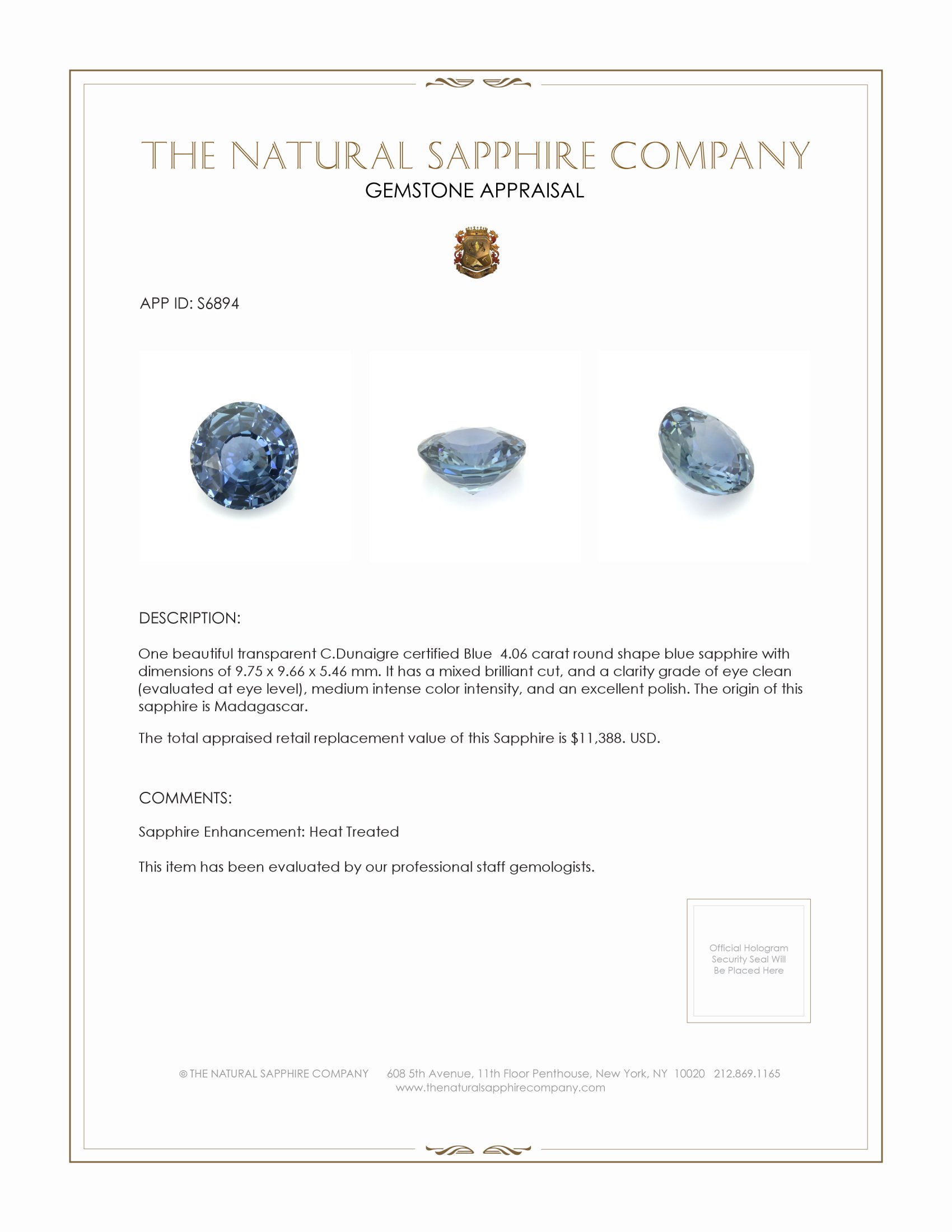 4.06 Ct. Greyish Blue Sapphire from Madagascar