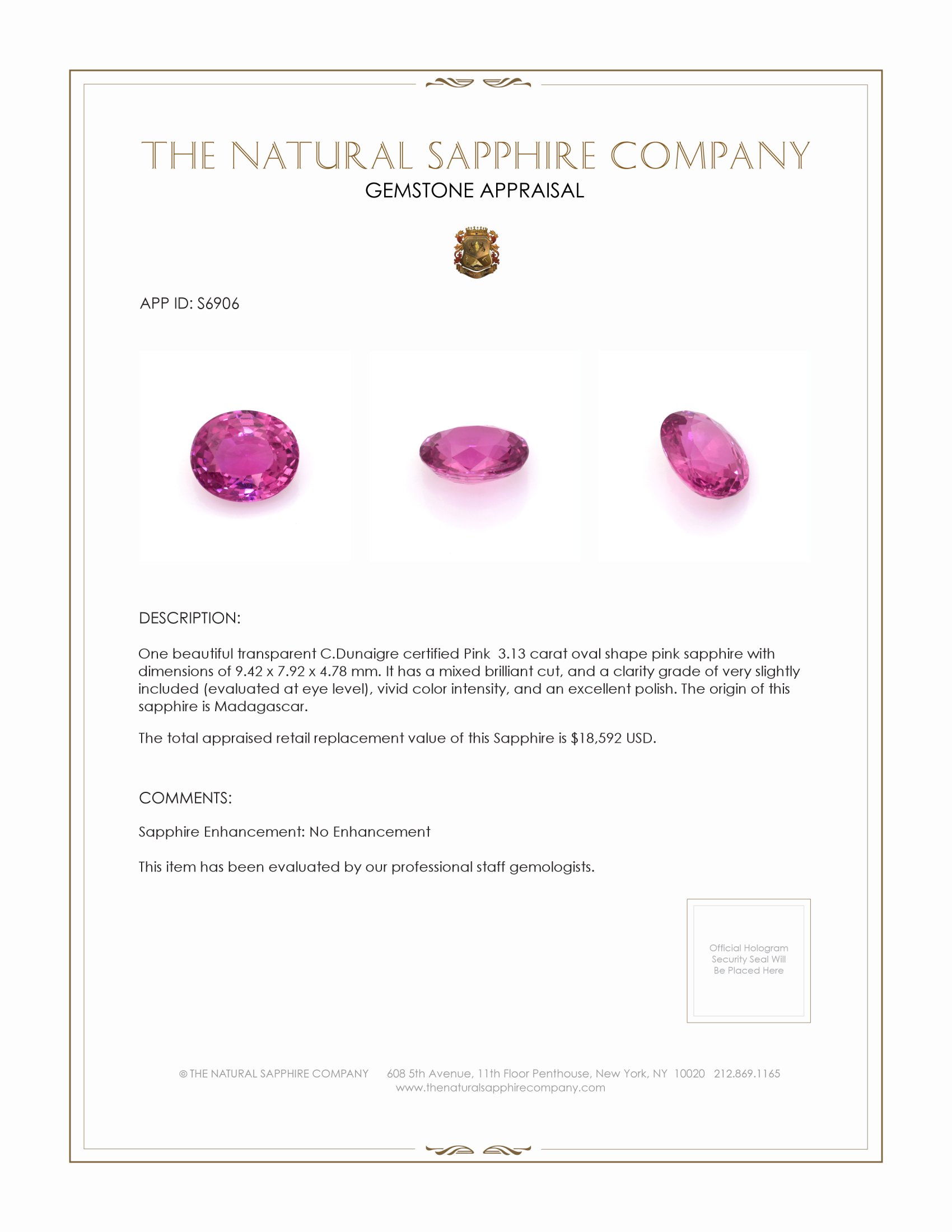 3.13 Ct. Pink Sapphire from Madagascar