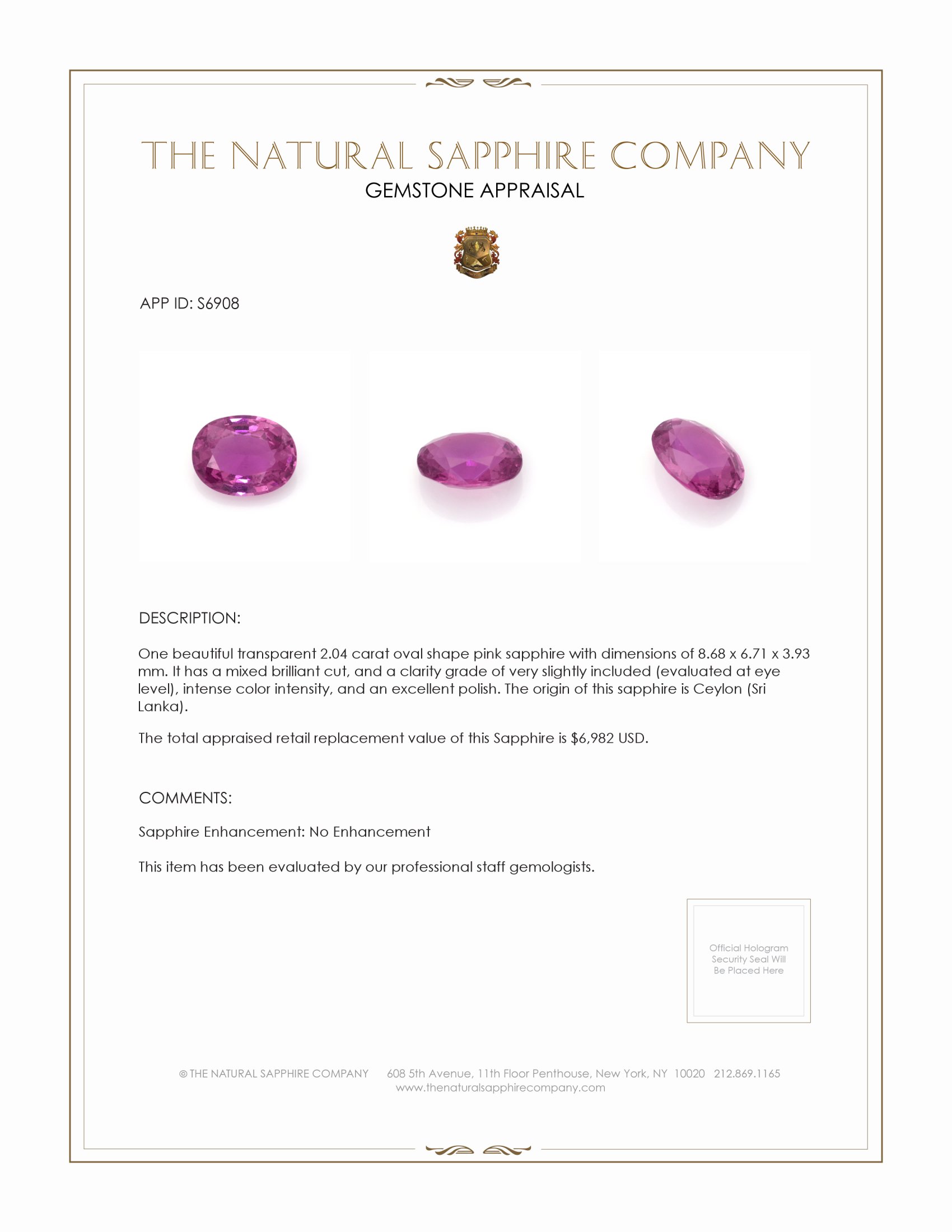 2.04 Ct. Pink Sapphire from Ceylon (Sri Lanka)