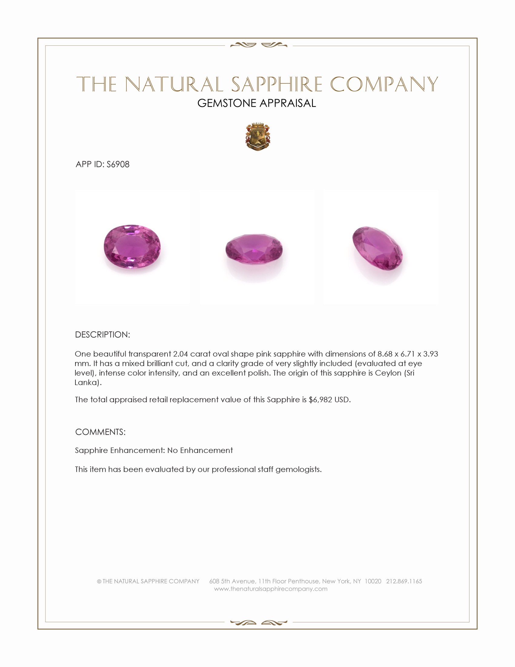 2.04 Ct. Pink Sapphire from Ceylon (Sri Lanka)