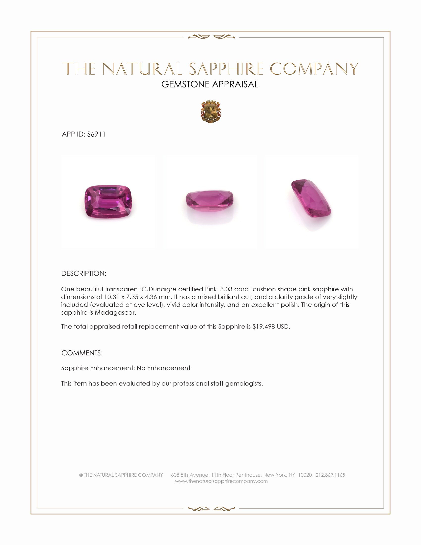 3.03 Ct. Pink Sapphire from Madagascar