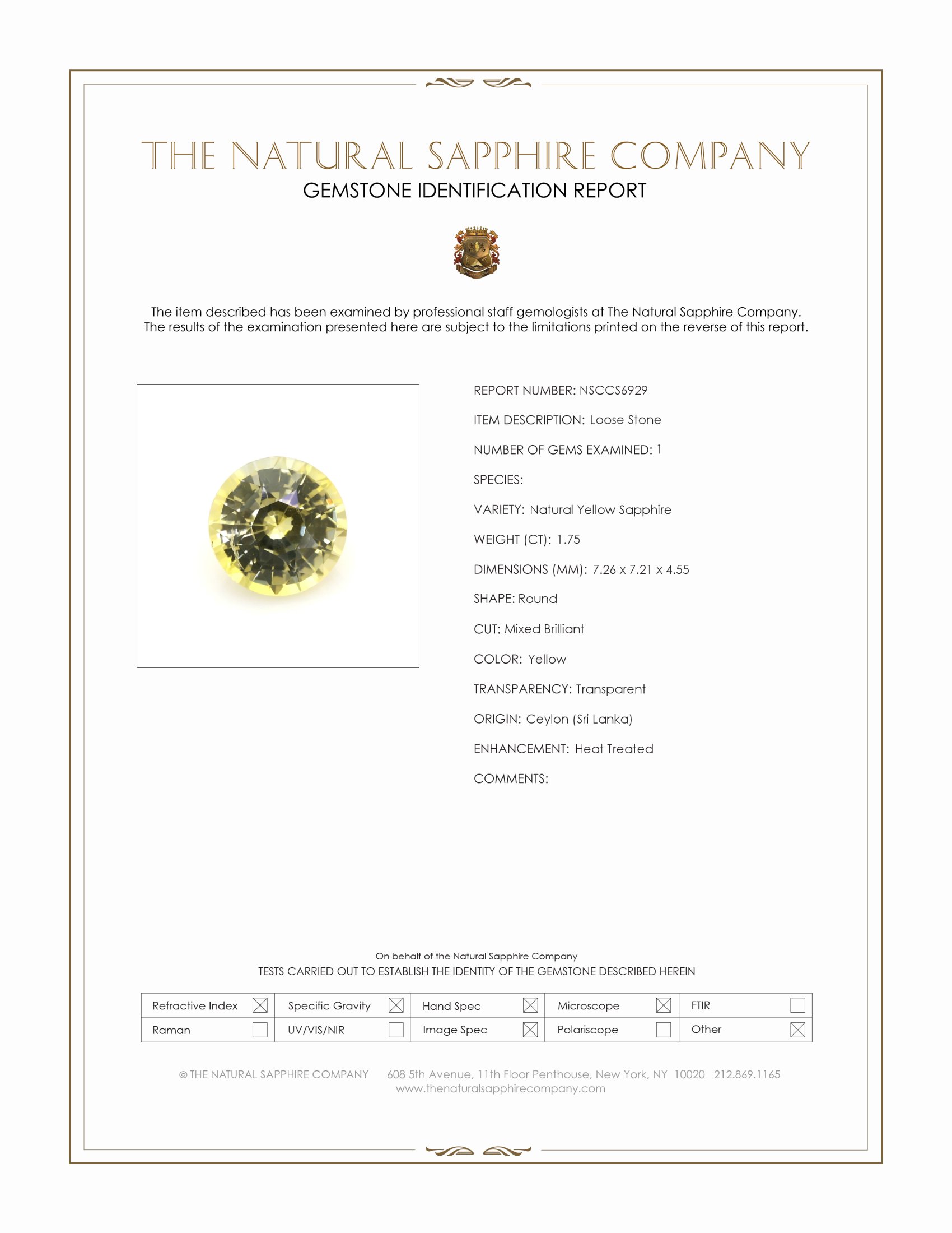 1.75 Ct. Yellow Sapphire from Ceylon (Sri Lanka)
