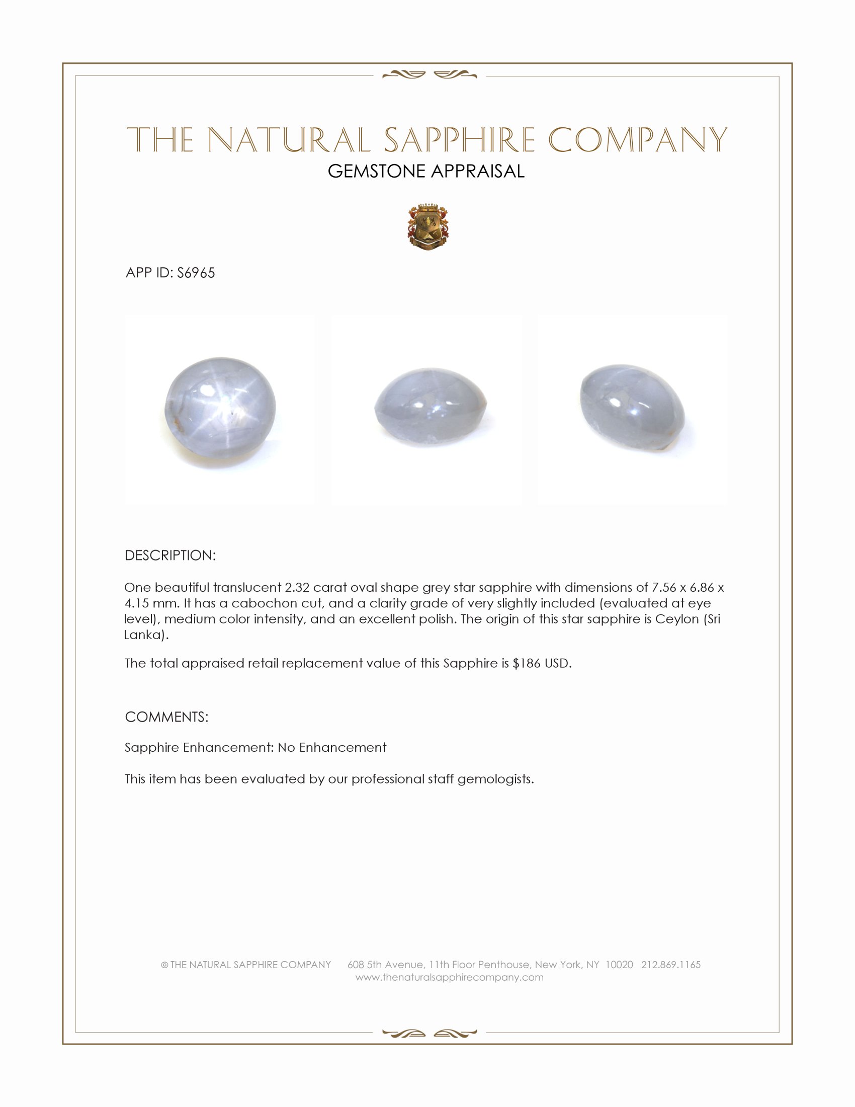 2.32 Ct. Grey Star Sapphire from Ceylon (Sri Lanka)