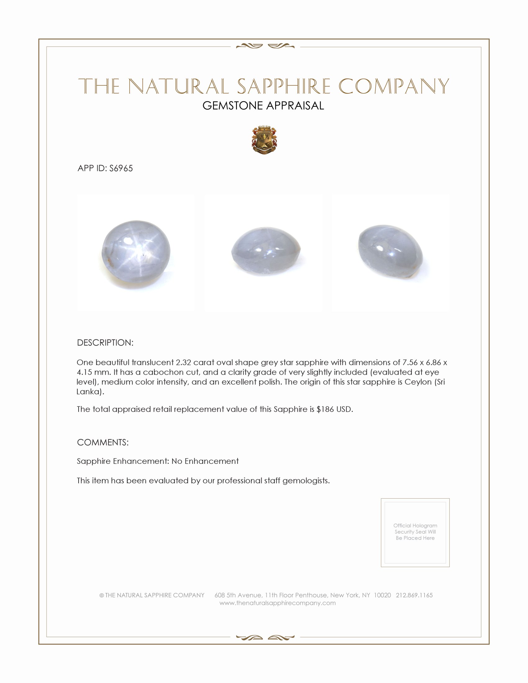 2.32 Ct. Grey Star Sapphire from Ceylon (Sri Lanka)