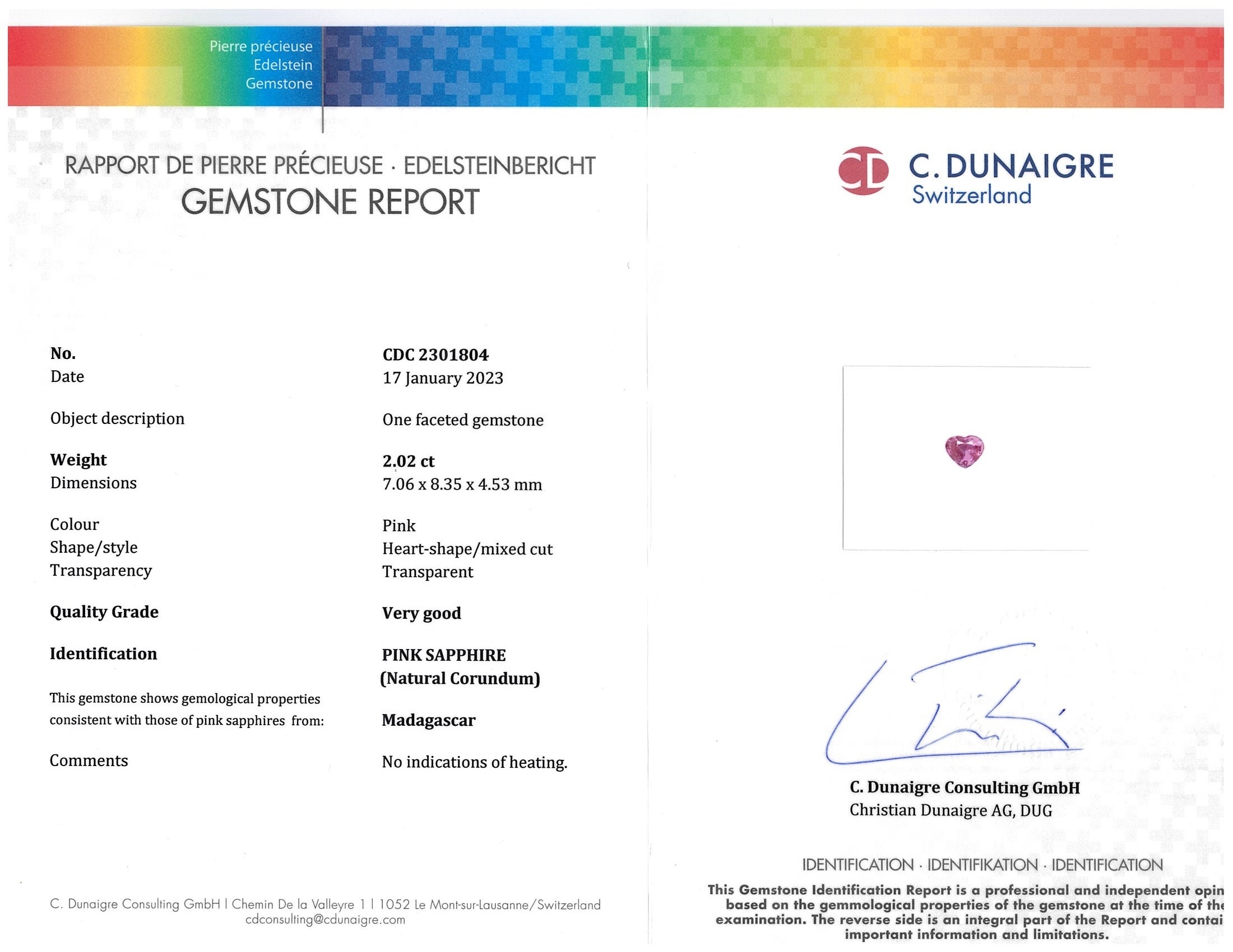 2.02 Ct. Pink Sapphire from Madagascar