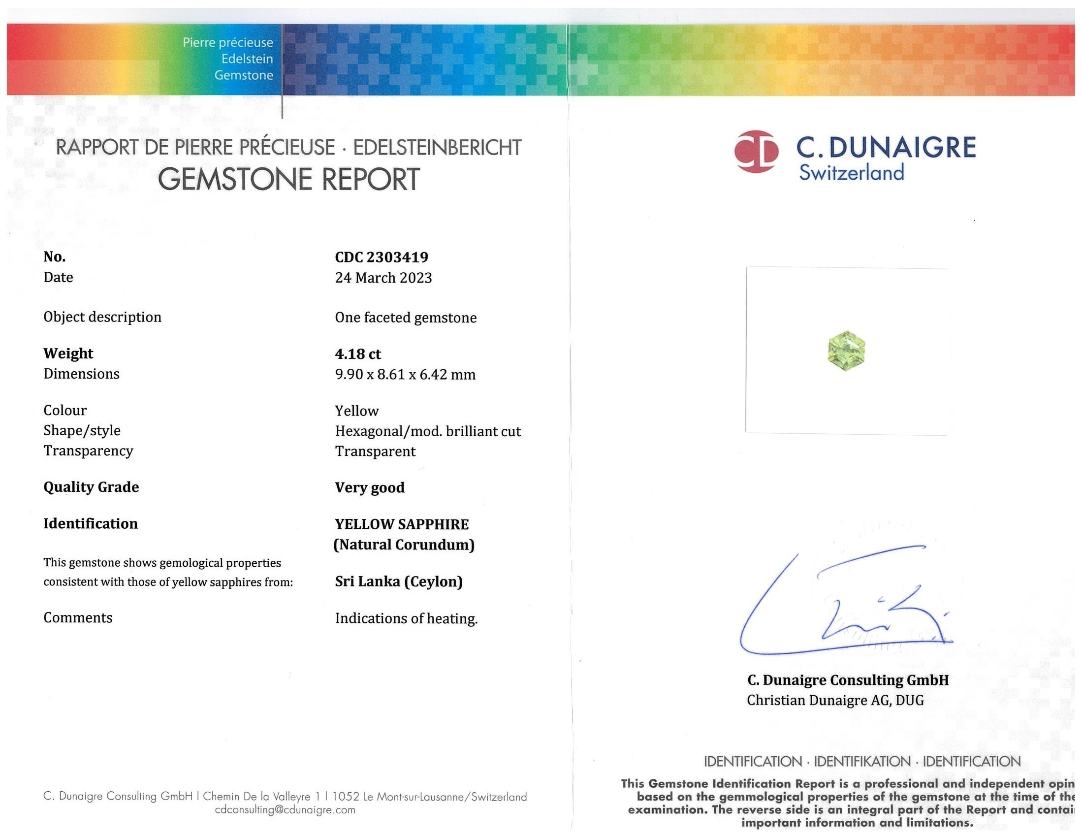 4.18 Ct. Yellow Sapphire from Ceylon (Sri Lanka)