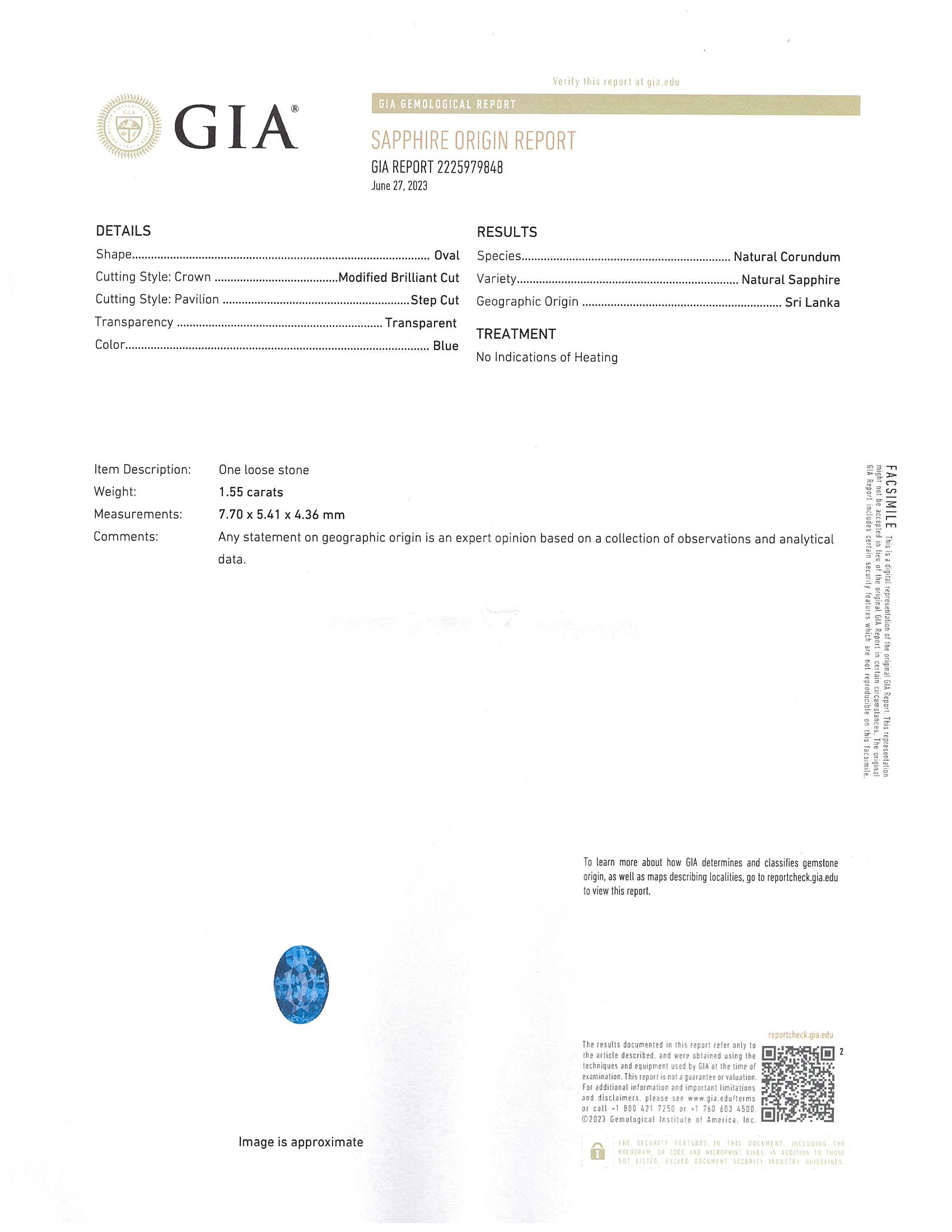 1.55 Ct. Blue Sapphire from Ceylon (Sri Lanka)