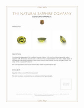 1.02 Ct. Greenish Yellow Sapphire from Thailand Appraisal