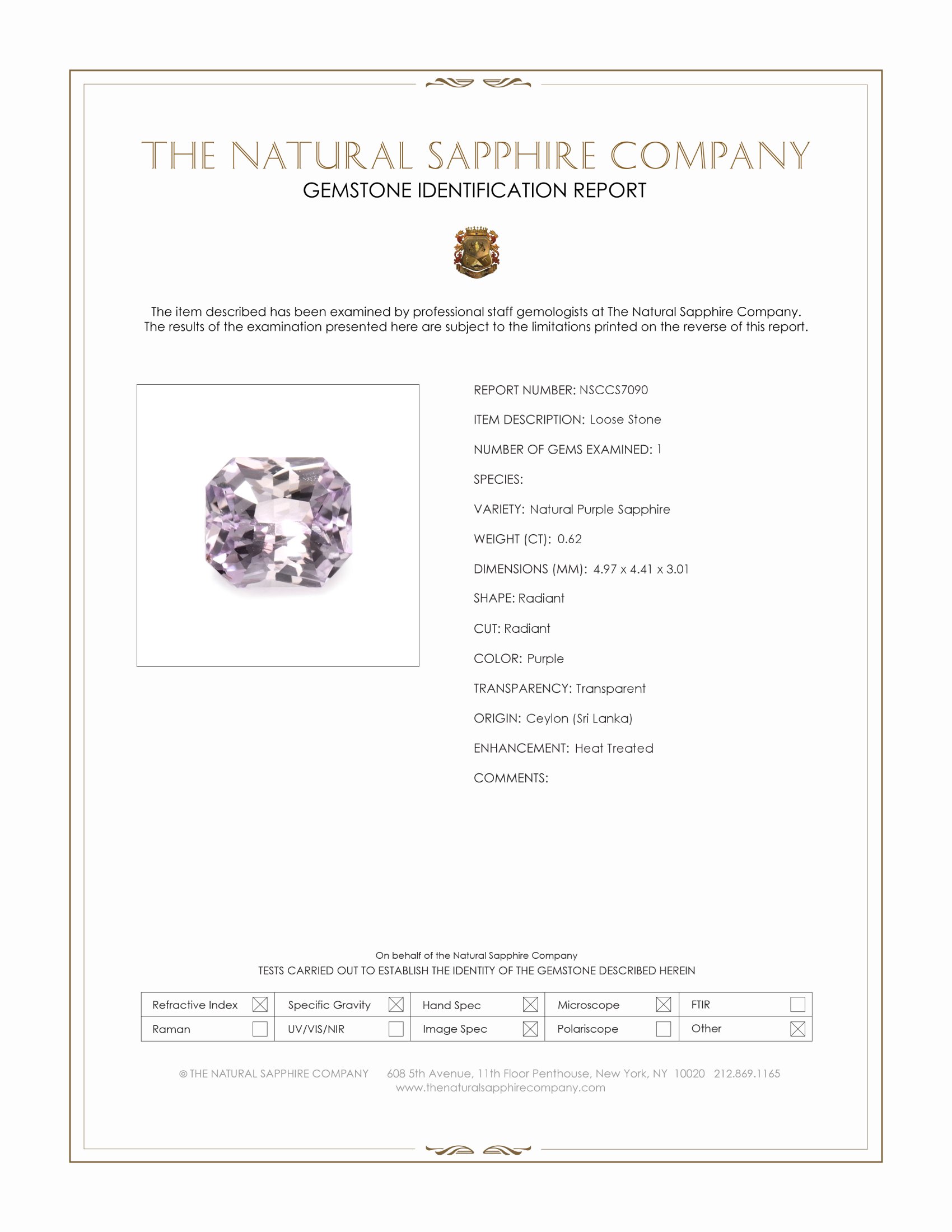 0.62 Ct. Purple Sapphire from Ceylon (Sri Lanka)