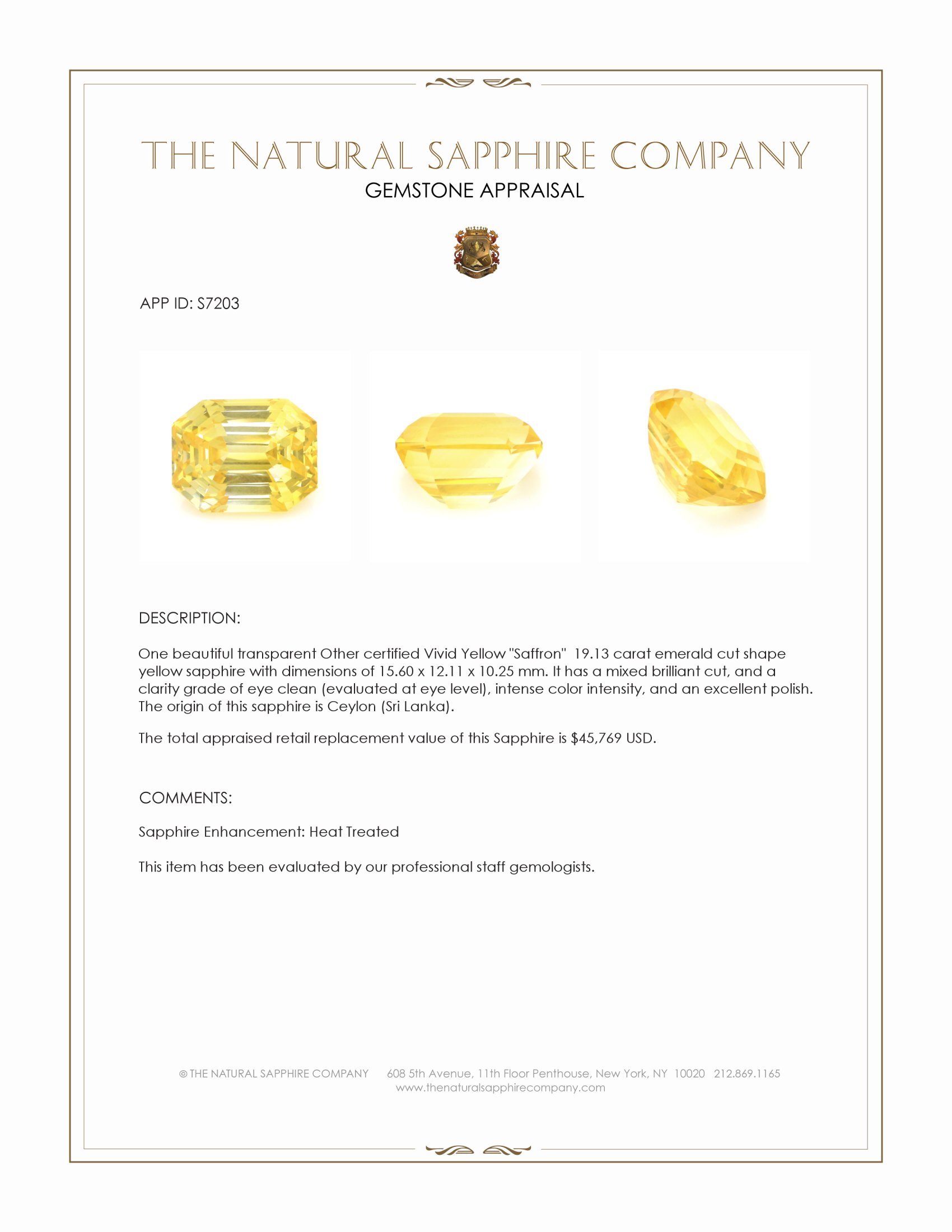 19.13 Ct. Yellow Sapphire from Ceylon (Sri Lanka)