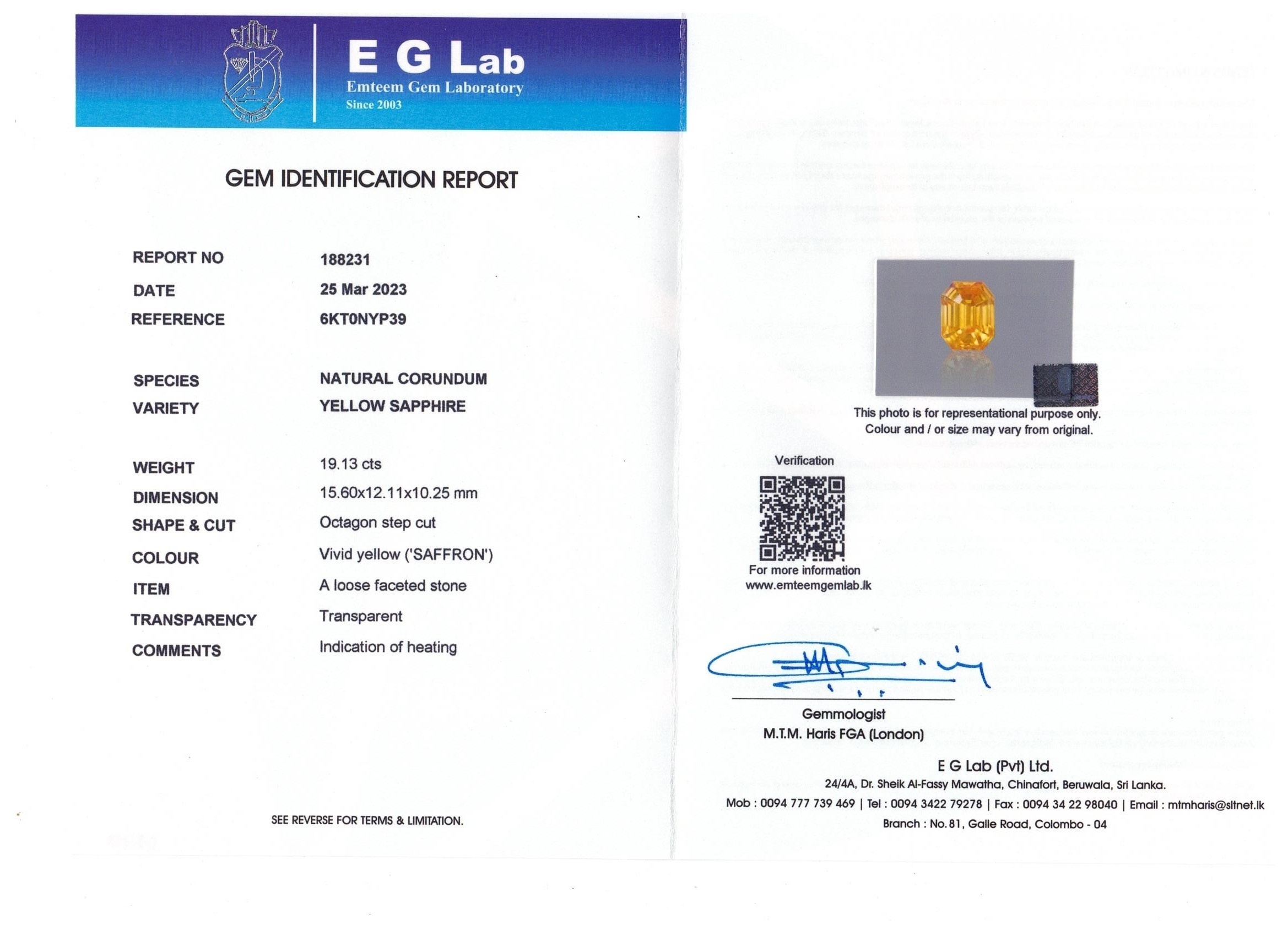 19.13 Ct. Yellow Sapphire from Ceylon (Sri Lanka)