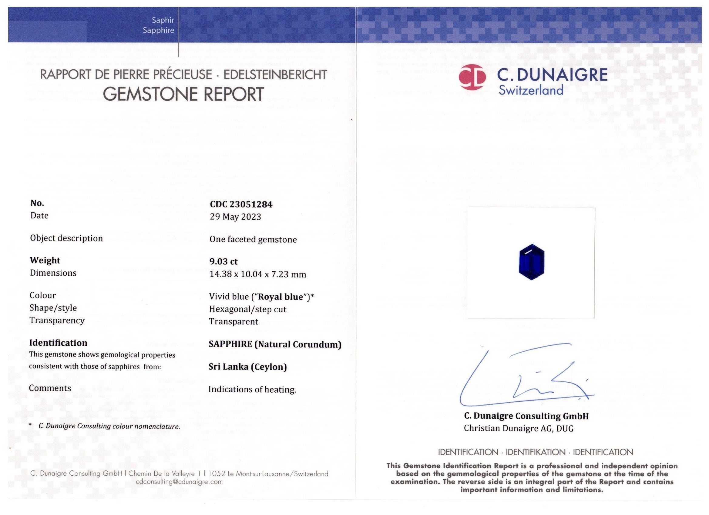 9.03 Ct. Blue Sapphire from Ceylon (Sri Lanka)