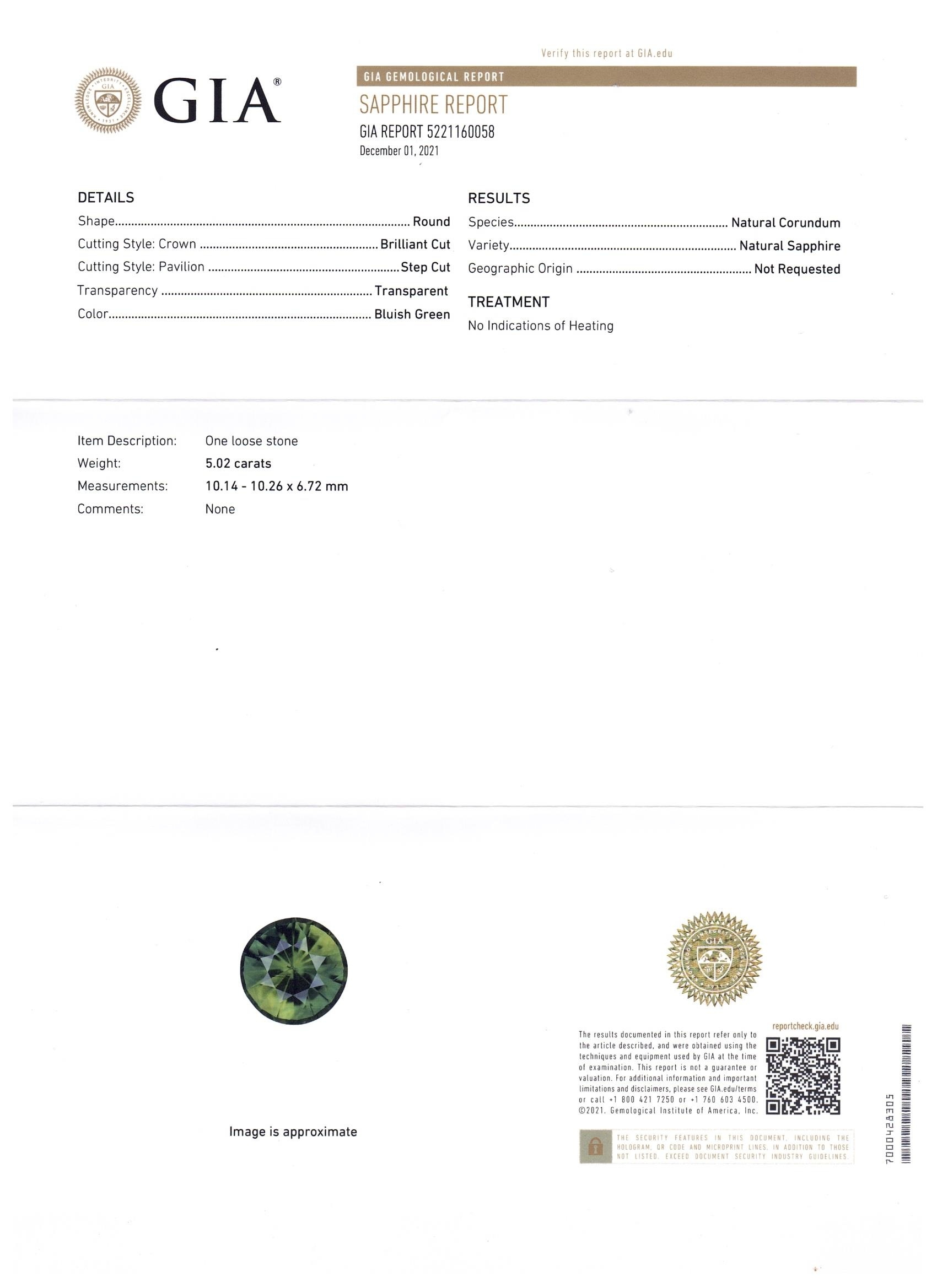 5.02 Ct. Bluish Green Sapphire from Madagascar