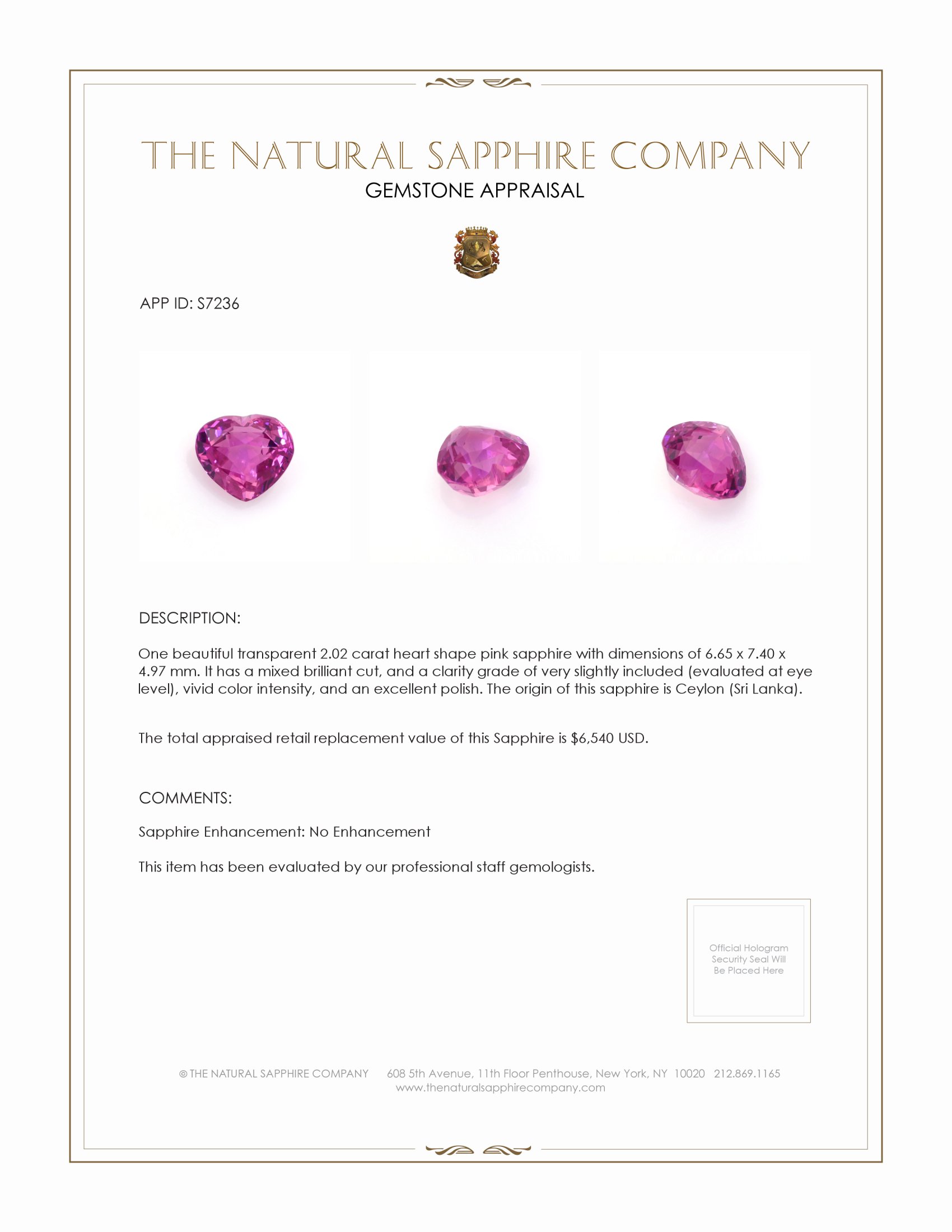2.02 Ct. Pink Sapphire from Ceylon (Sri Lanka)