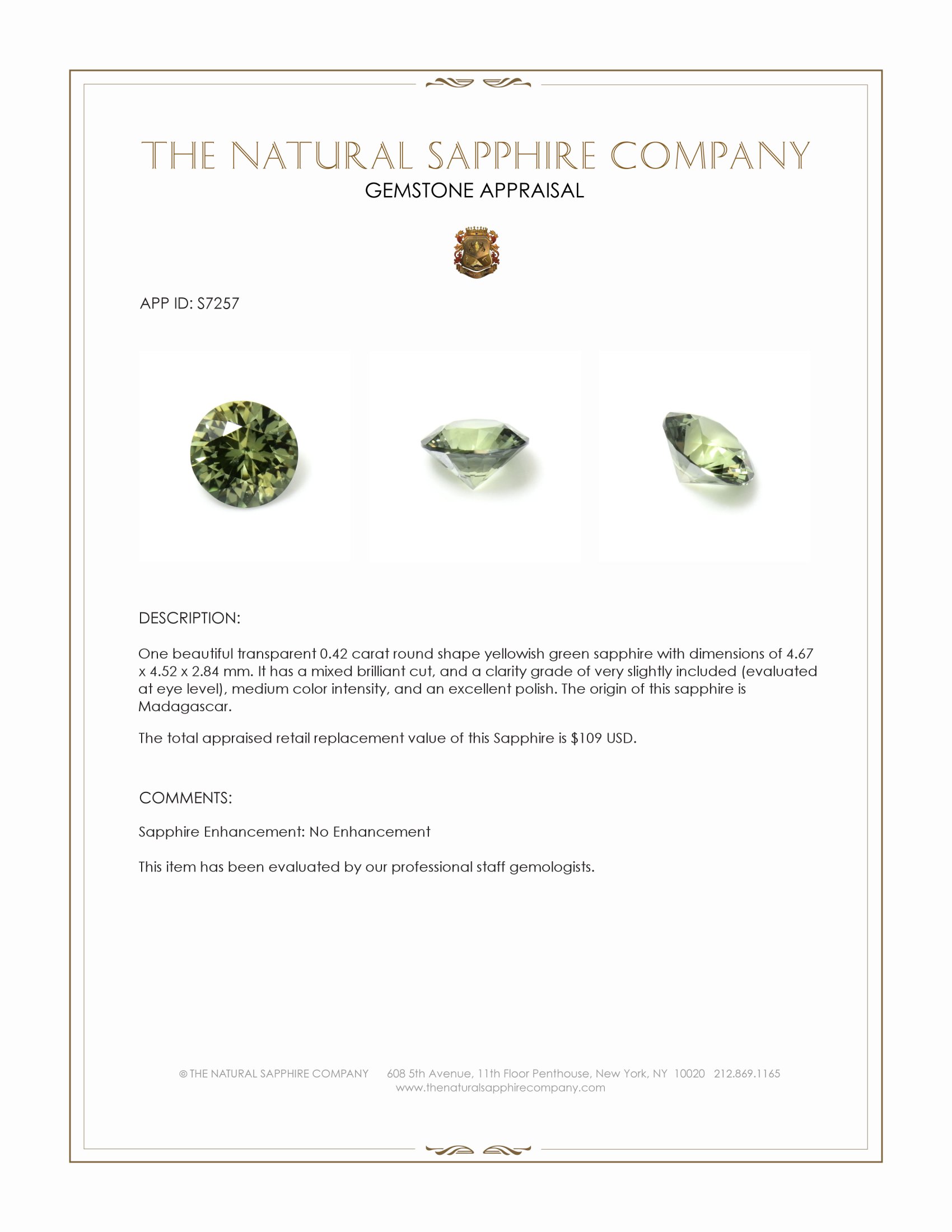 0.42 Ct. Yellowish Green Sapphire from Madagascar