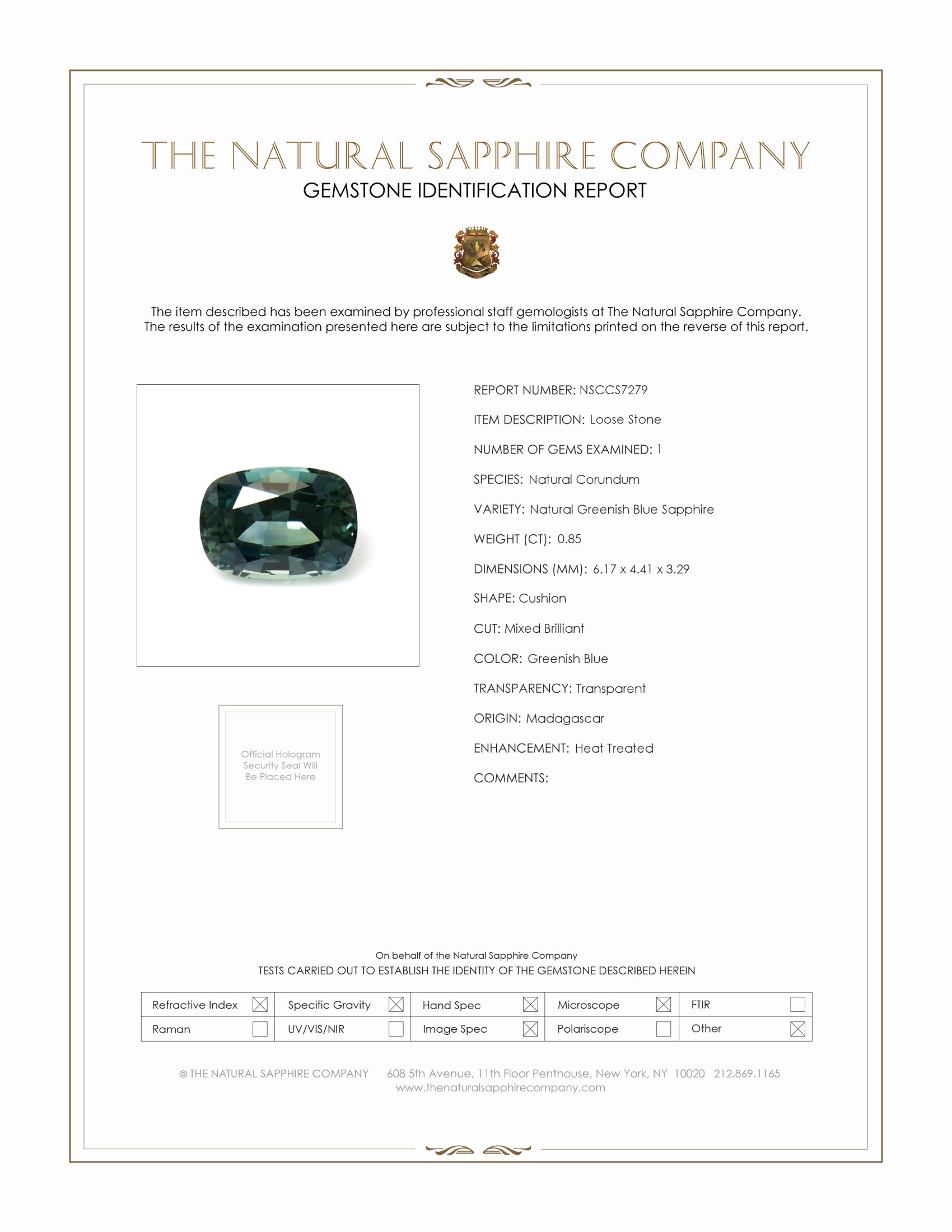 0.85 Ct. Greenish Blue Sapphire from Madagascar