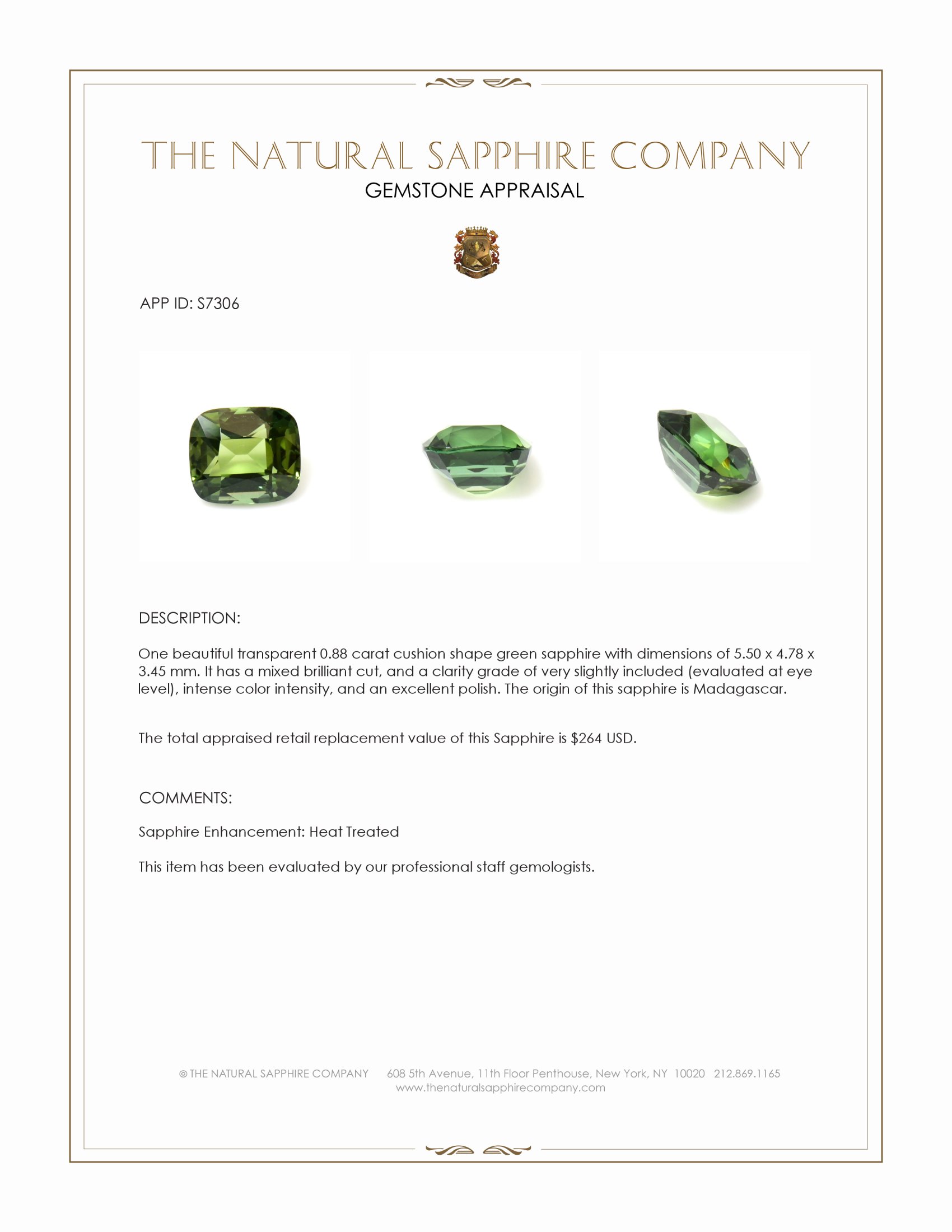 0.88 Ct. Green Sapphire from Madagascar