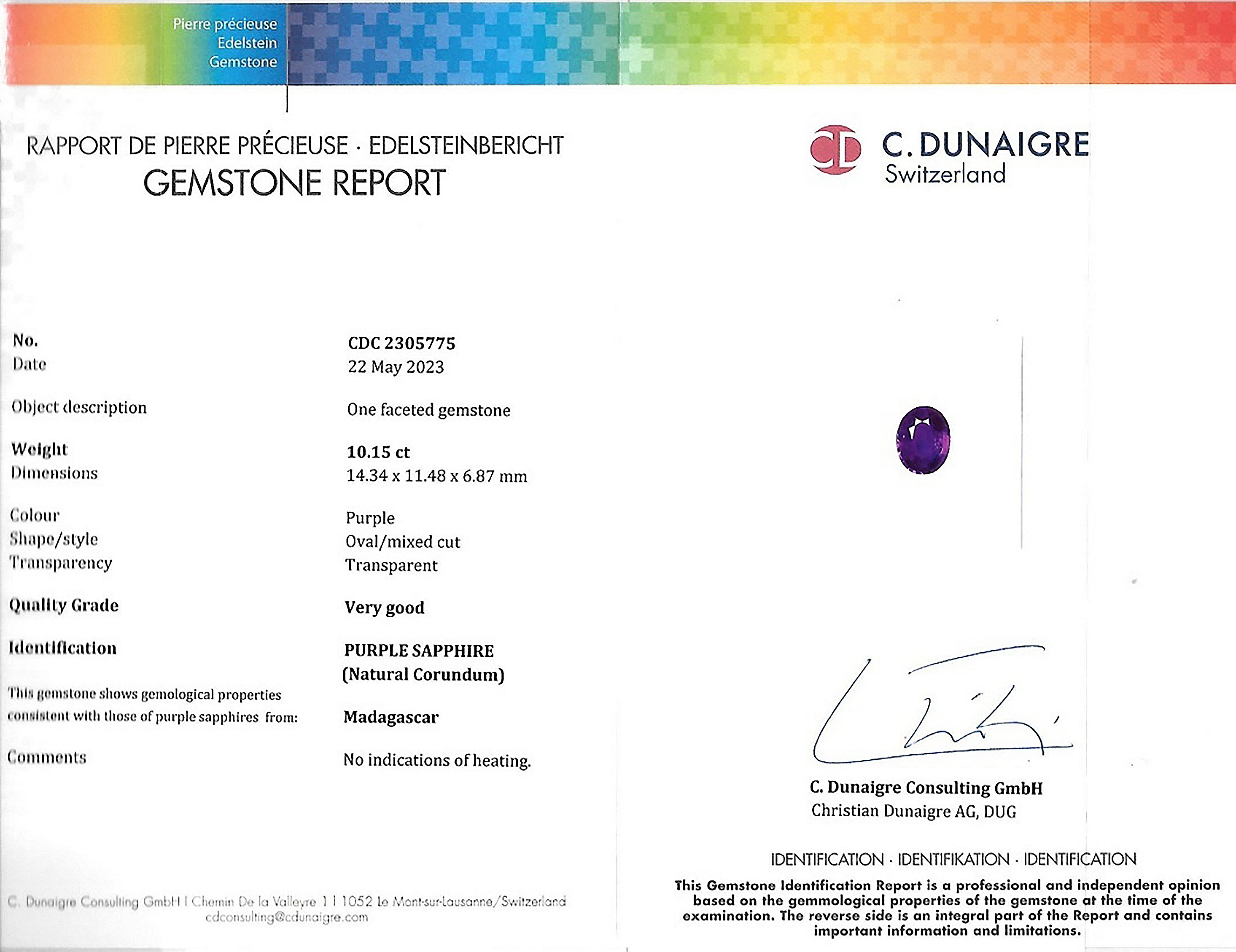 10.15 Ct. Purple Sapphire from Madagascar