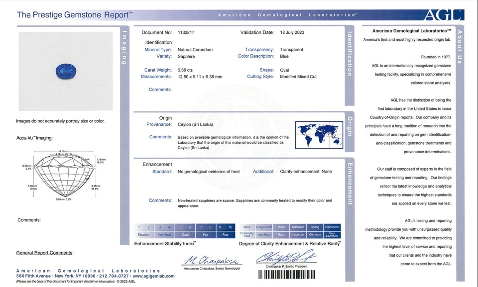 6.58 Ct. Blue Sapphire from Ceylon (Sri Lanka)