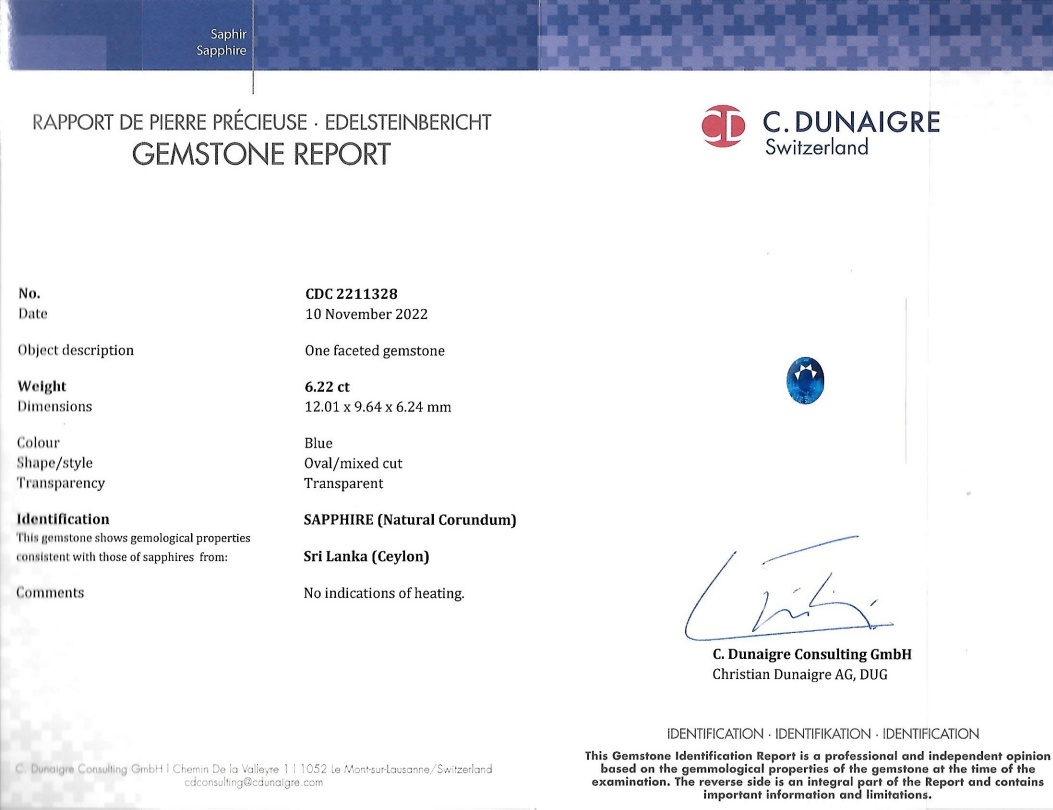 6.22 Ct. Blue Sapphire from Ceylon (Sri Lanka)