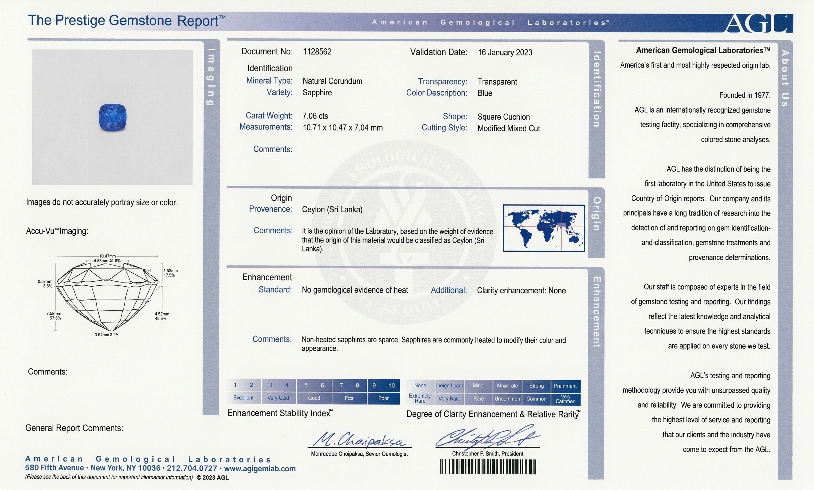 7.06 Ct. Blue Sapphire from Ceylon (Sri Lanka)