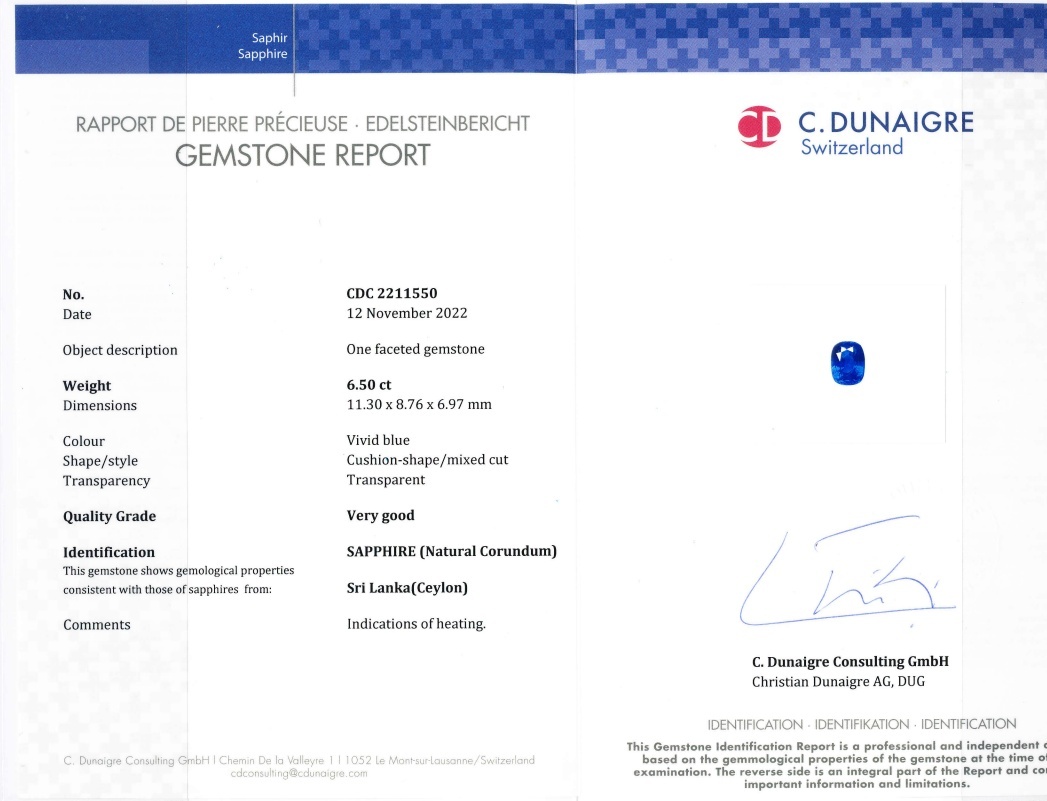 6.50 Ct. Blue Sapphire from Ceylon (Sri Lanka)