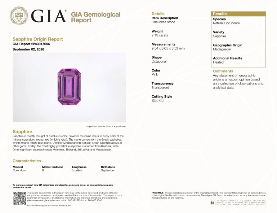 2.13 Ct. Pink Sapphire from Madagascar