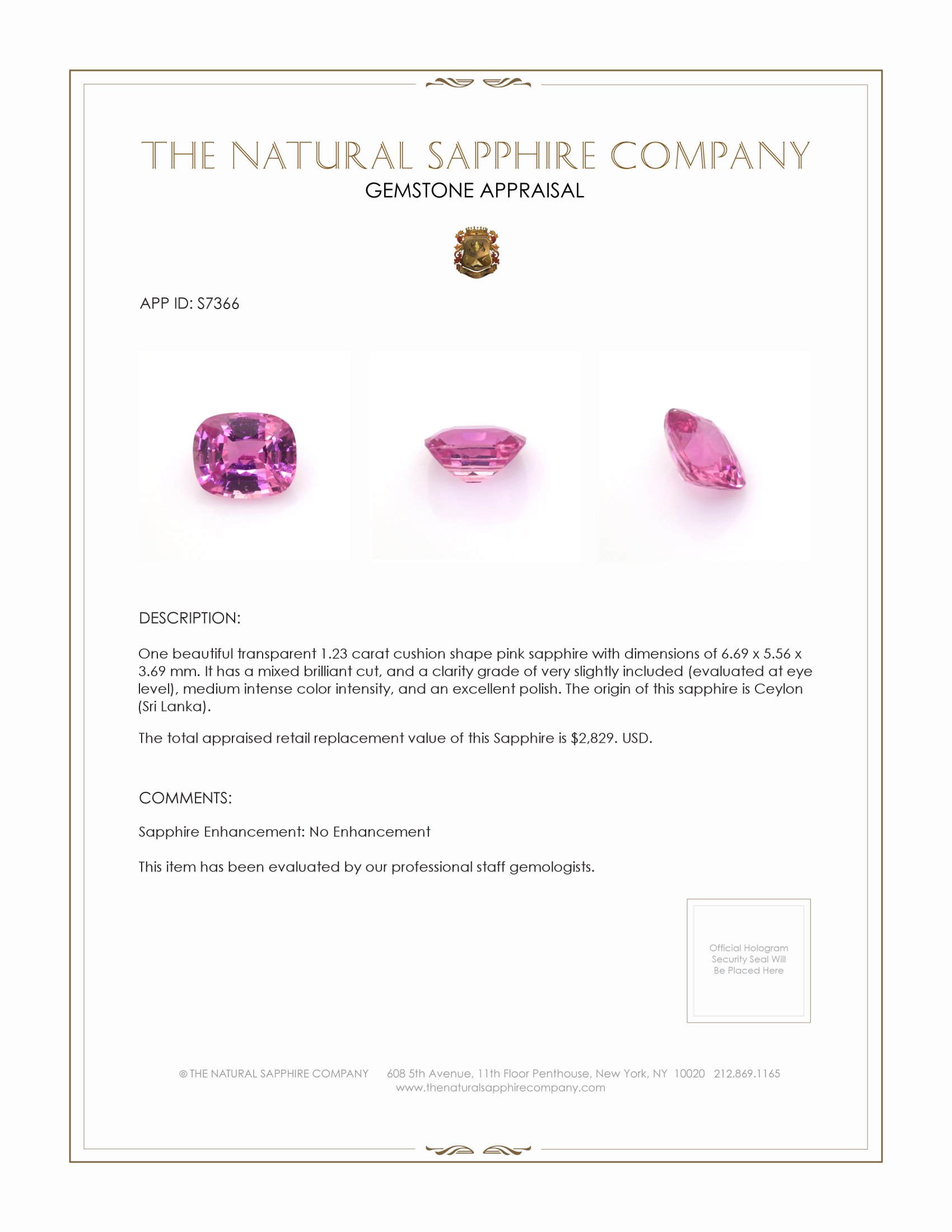 1.23 Ct. Purplish Pink Sapphire from Ceylon (Sri Lanka)