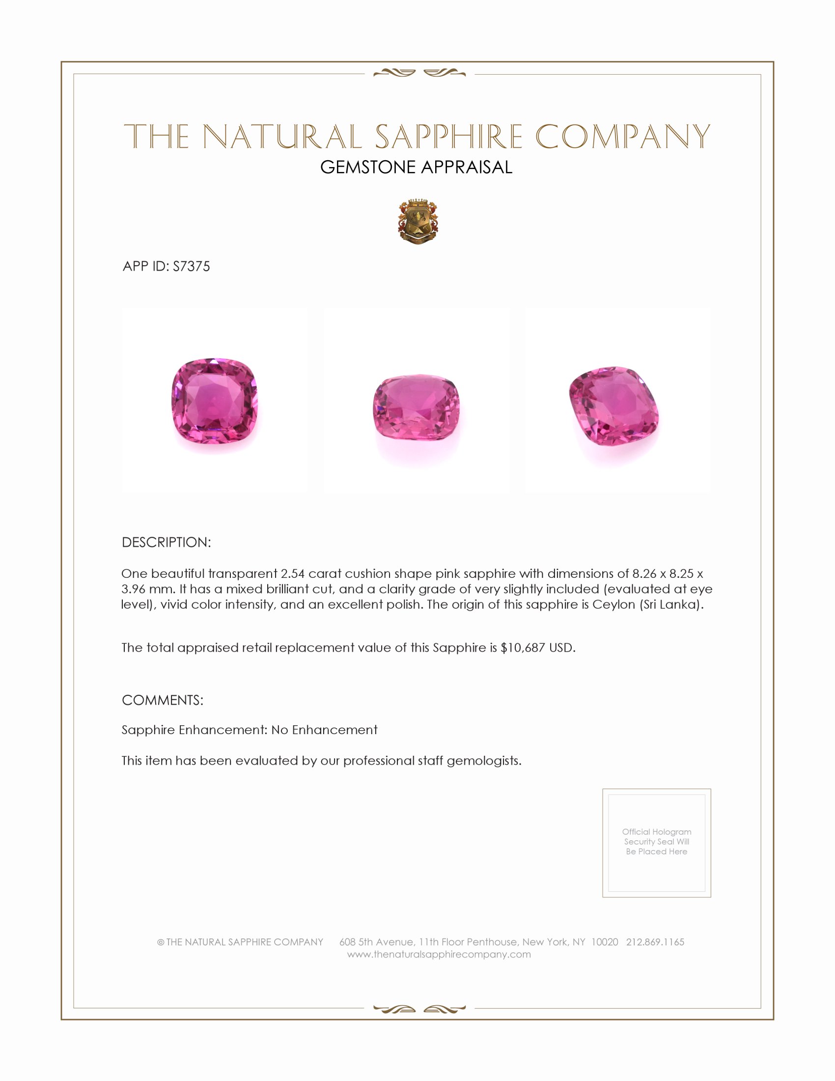 2.54 Ct. Pink Sapphire from Ceylon (Sri Lanka)