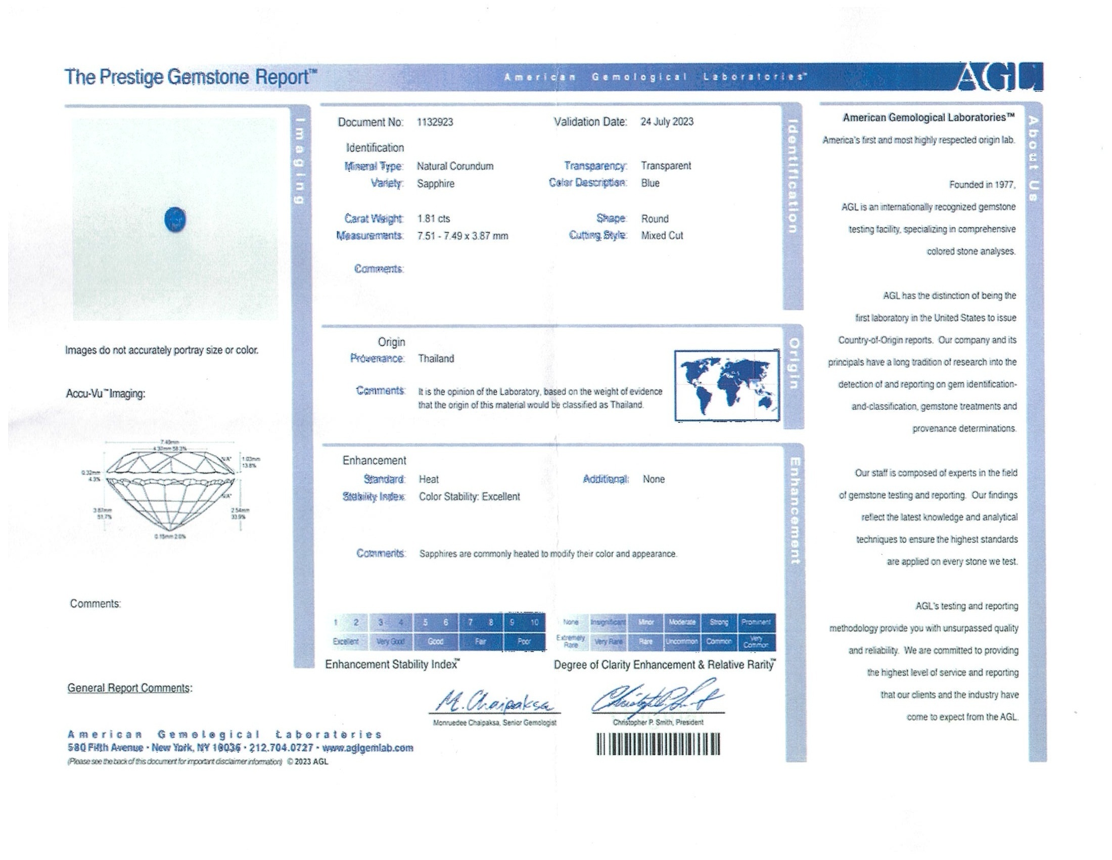 1.81 Ct. Blue Sapphire from Thailand