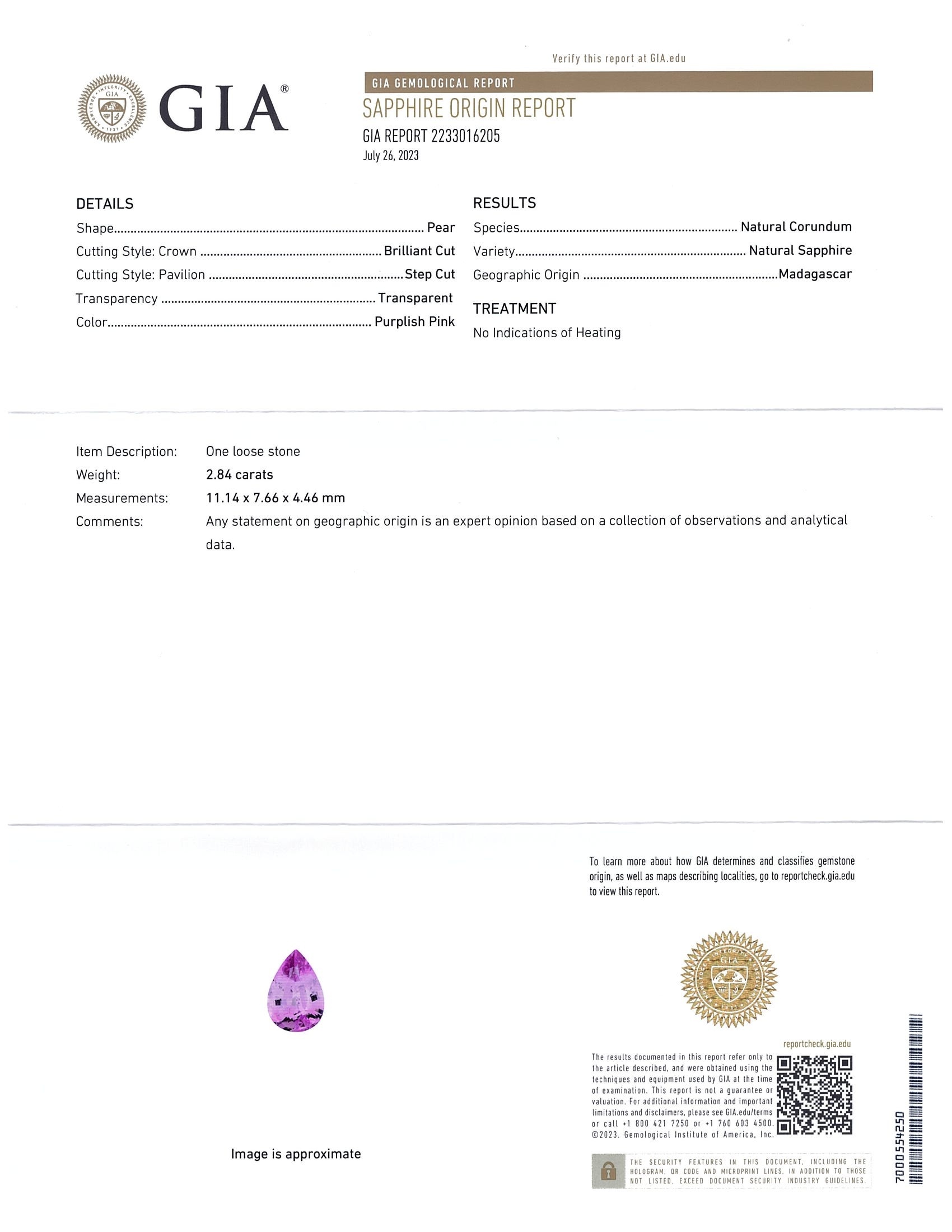 2.84 Ct. Purplish Pink Sapphire from Madagascar