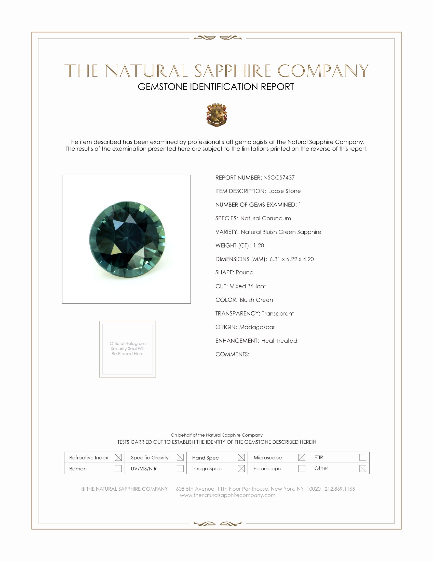 1.20 Ct. Bluish Green Sapphire from Madagascar