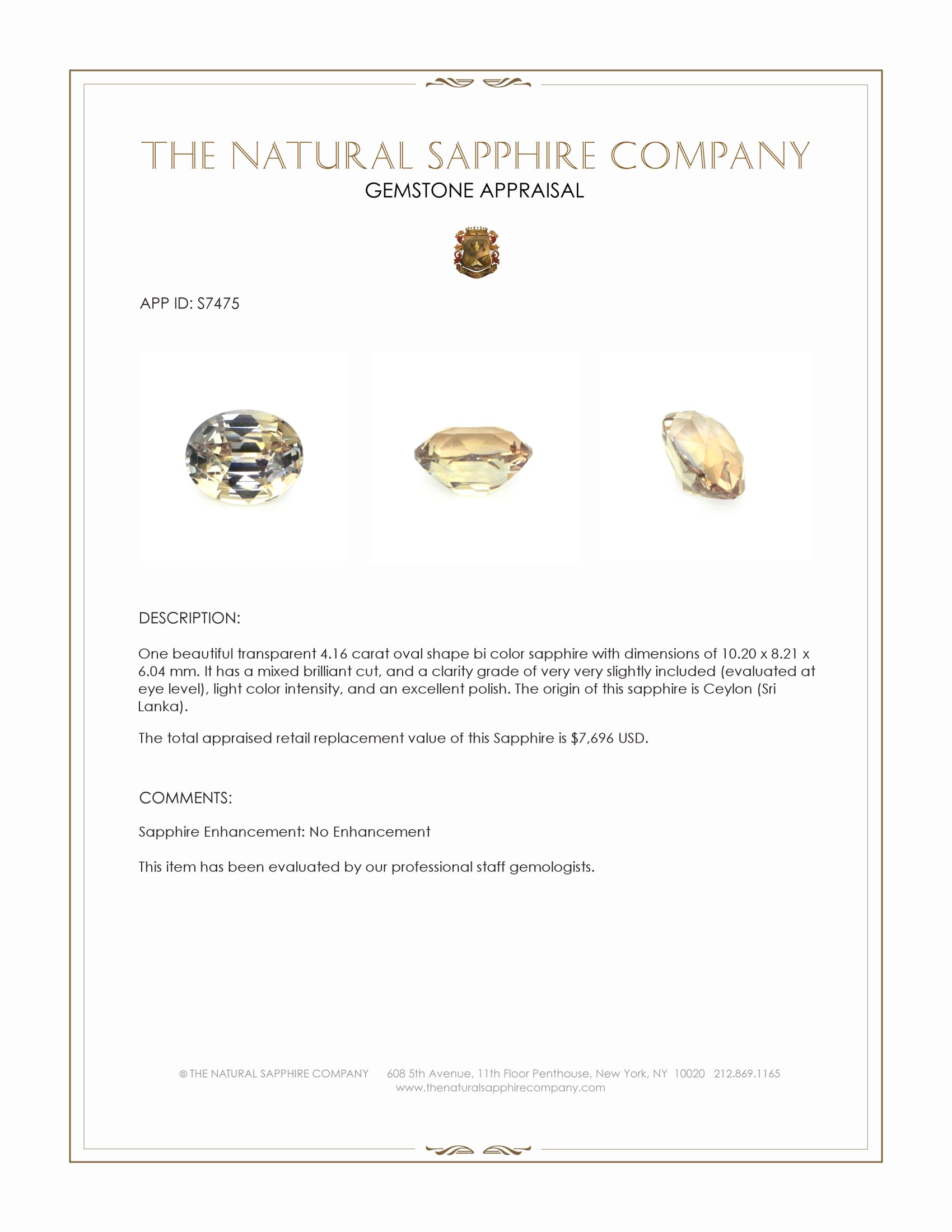 4.16 Ct. Bi Color Sapphire from Ceylon (Sri Lanka)