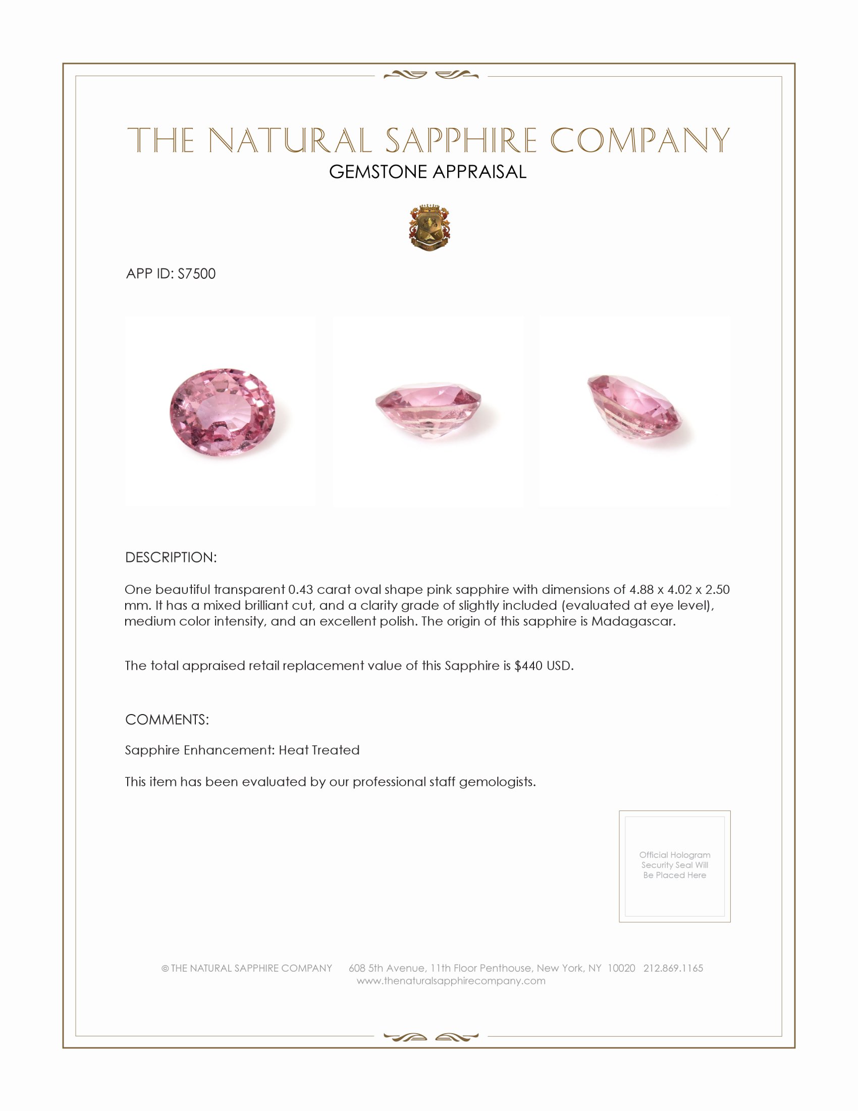 0.43 Ct. Pink Sapphire from Madagascar
